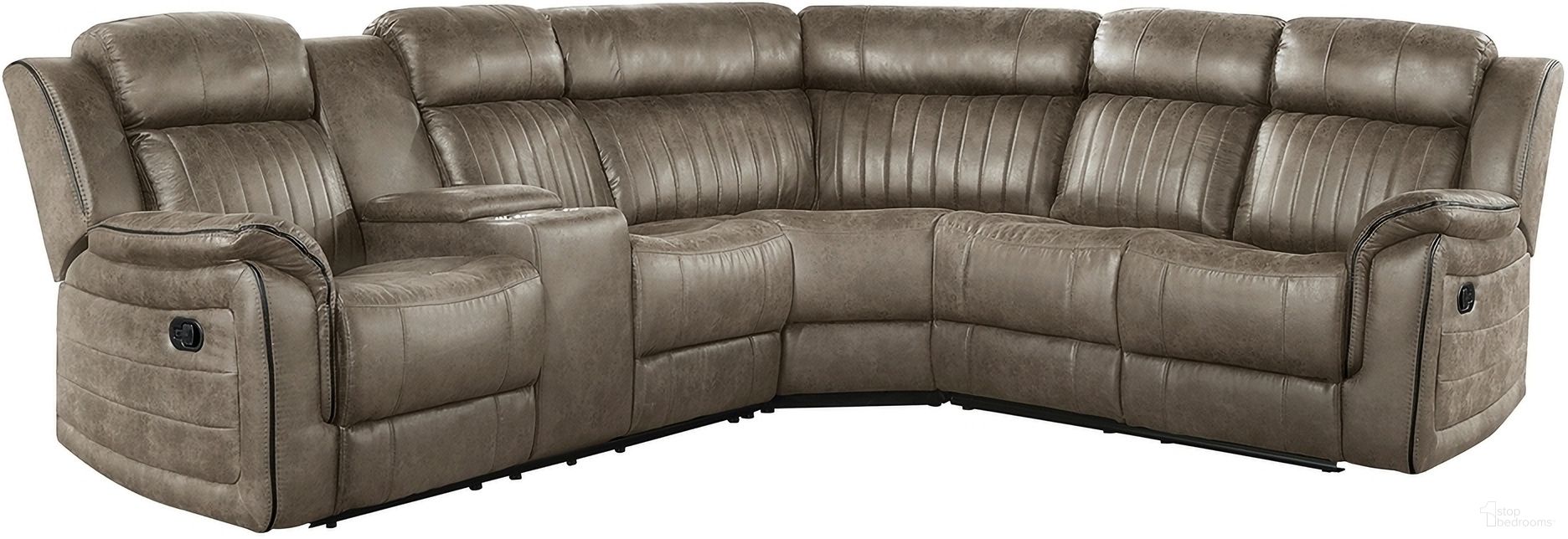 The appearance of Centeroak 3-Piece Reclining Sectional with Left Console In Brown designed by Homelegance in the transitional interior design. This brown piece of furniture was selected by 1StopBedrooms from Centeroak Collection to add a touch of cosiness and style into your home. Sku: 9479SDB-2LCN;9479SDB-2R;9479SDB-CR. Material: Microfiber. Layout: L-Shape.