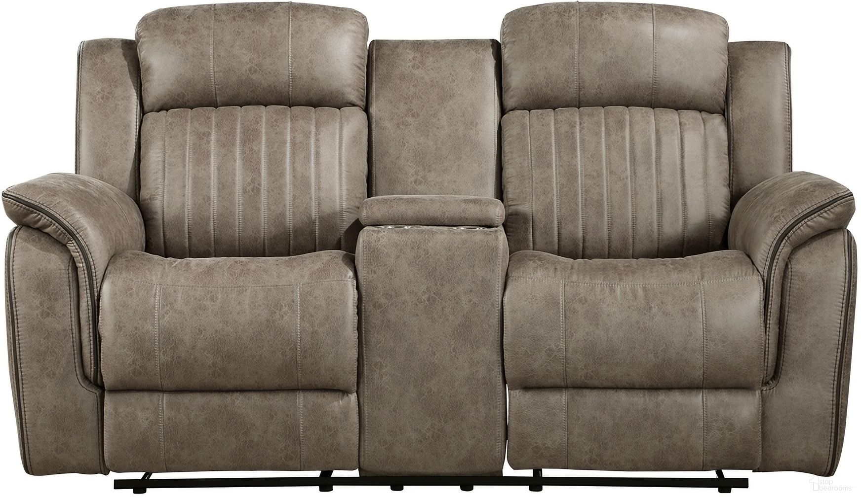 The appearance of Centeroak Sandy Brown Double Reclining Loveseat With Center Console designed by Homelegance in the modern / contemporary interior design. This brown piece of furniture was selected by 1StopBedrooms from Centeroak Collection to add a touch of cosiness and style into your home. Sku: 9479SDB-2. Material: Microfiber.