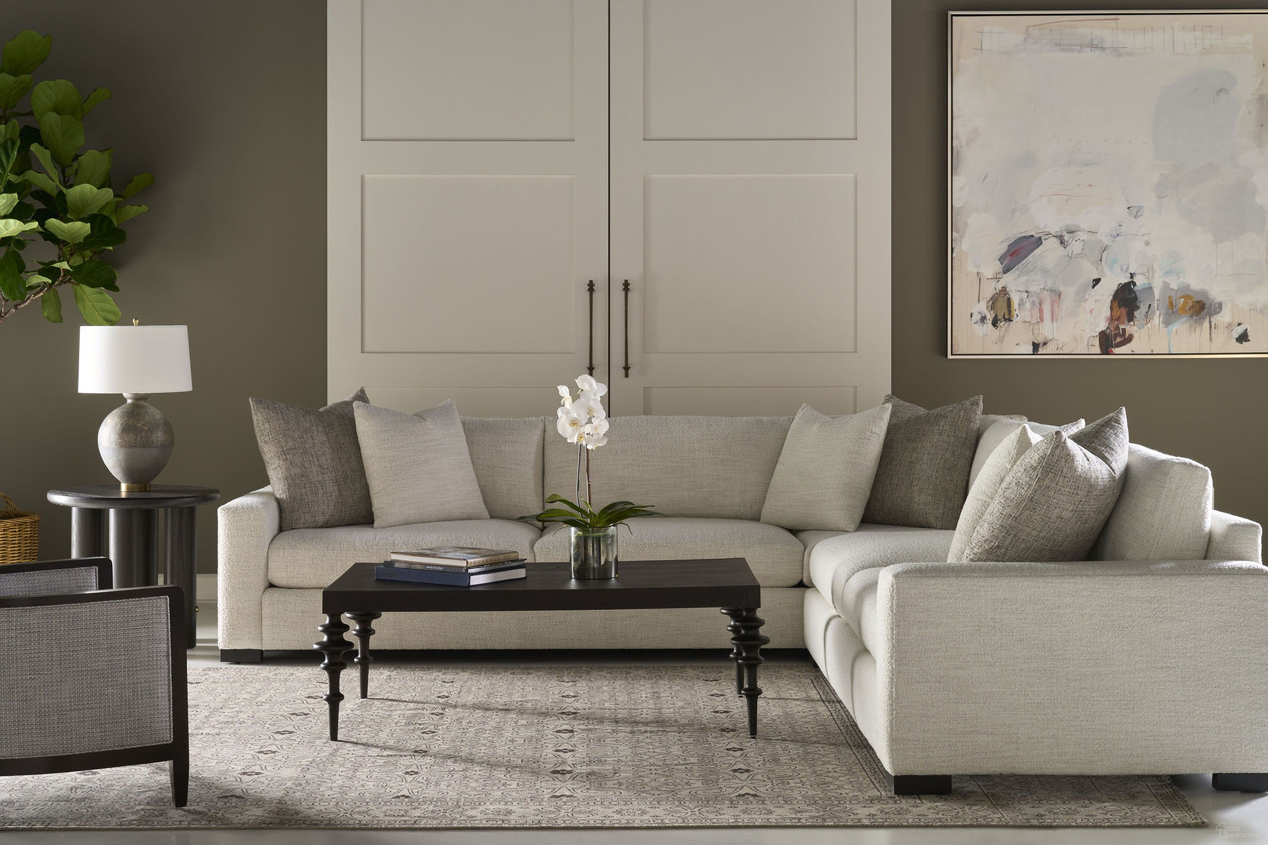 The appearance of Century Home Elegance Great Room 40D Two-Piece Sectional In Cream designed by Century Furniture in the modern / contemporary interior design. This cream piece of furniture was selected by 1StopBedrooms from Century Home Elegance Collection to add a touch of cosiness and style into your home. Sku: LTD7100-4352-V4. Material: Fabric.