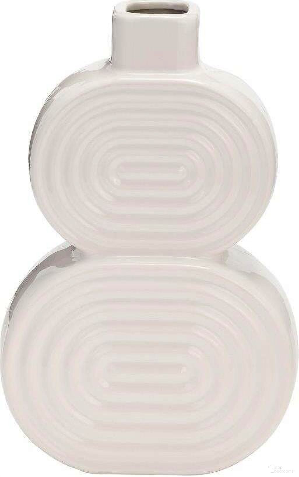 Ceramic 10 Inch Stacked Circles Vase In White