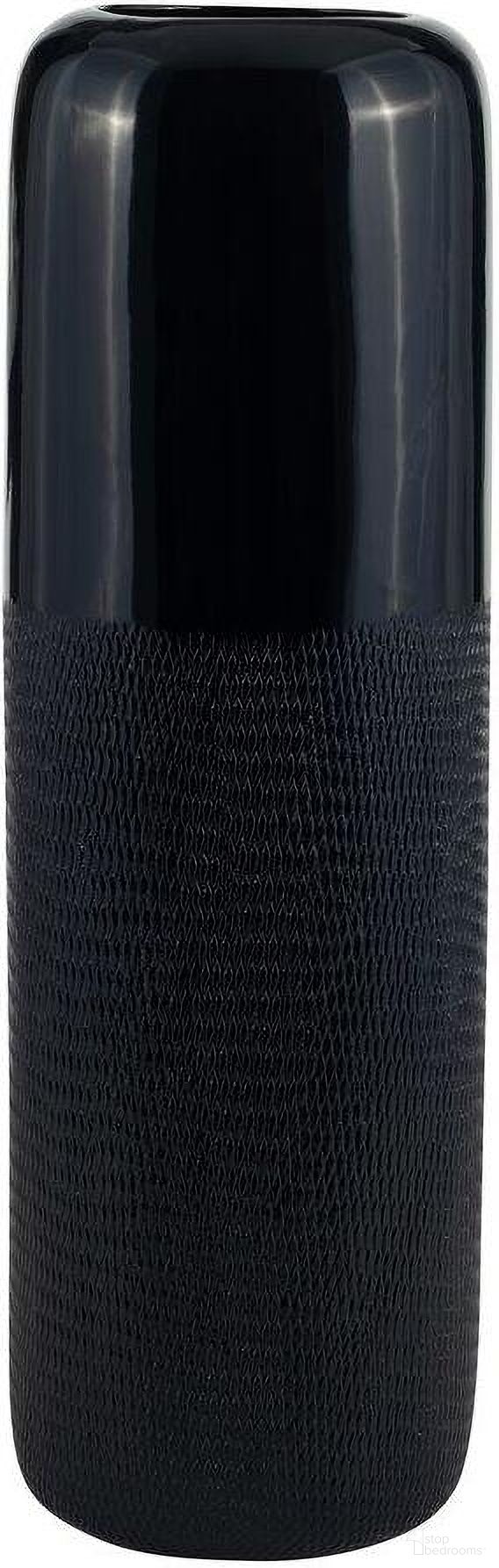 Ceramic 18 Inch Grooved Vase In Navy Blue