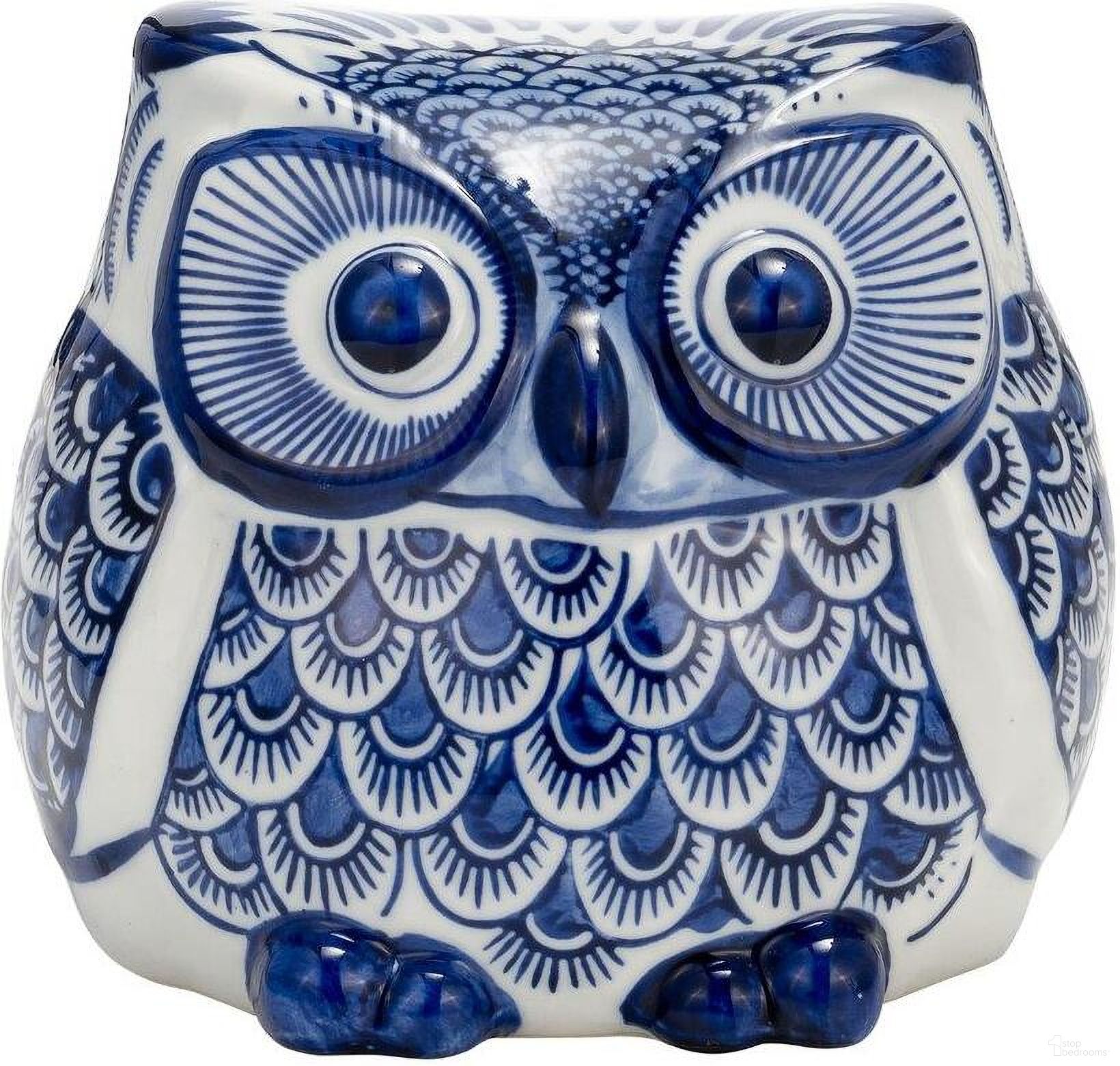 Ceramic 5 Inch Chinoiserie Owl In Blue And White