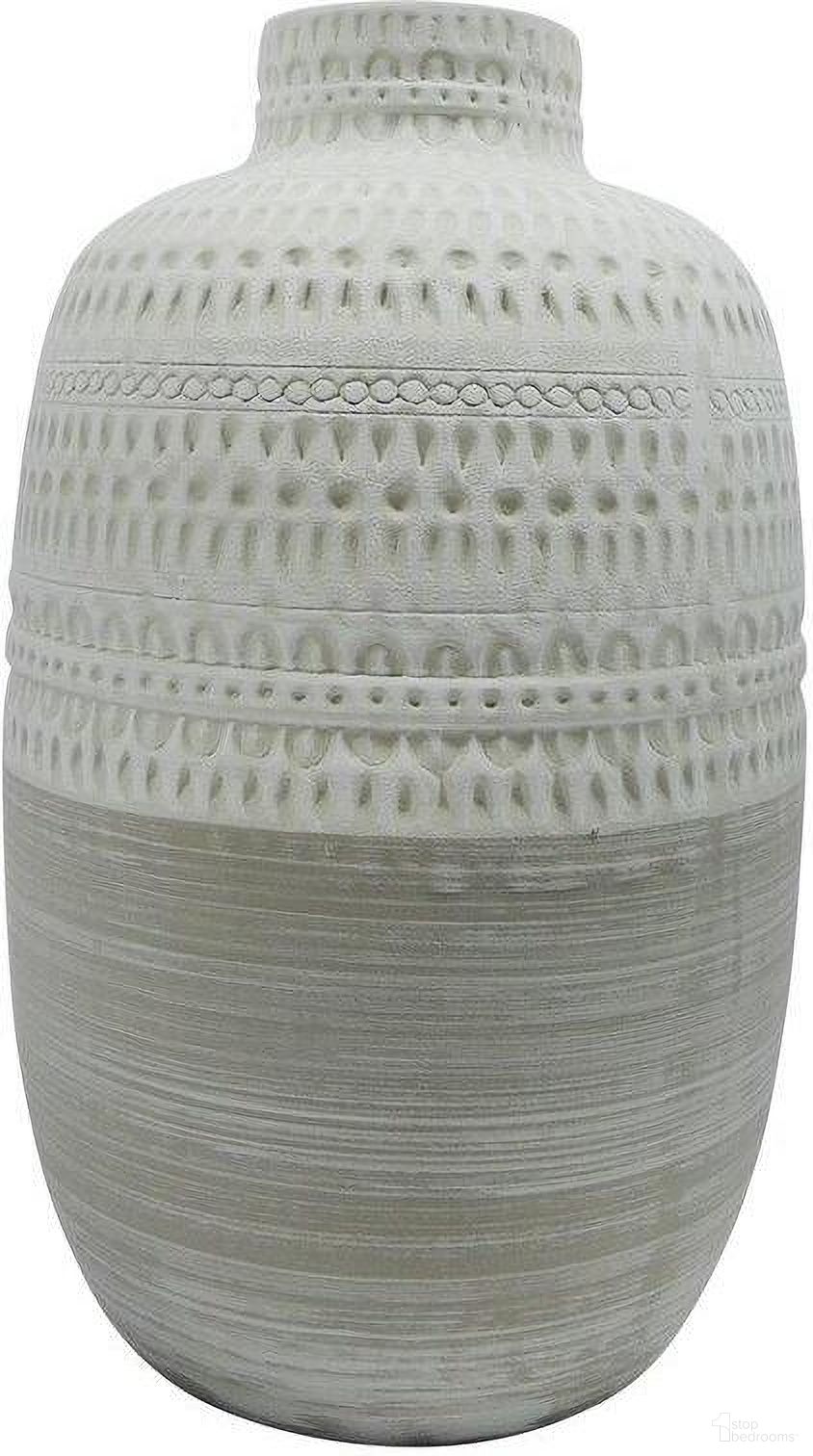 Ceramic 7.75 Inch Tribal Vase In Beige