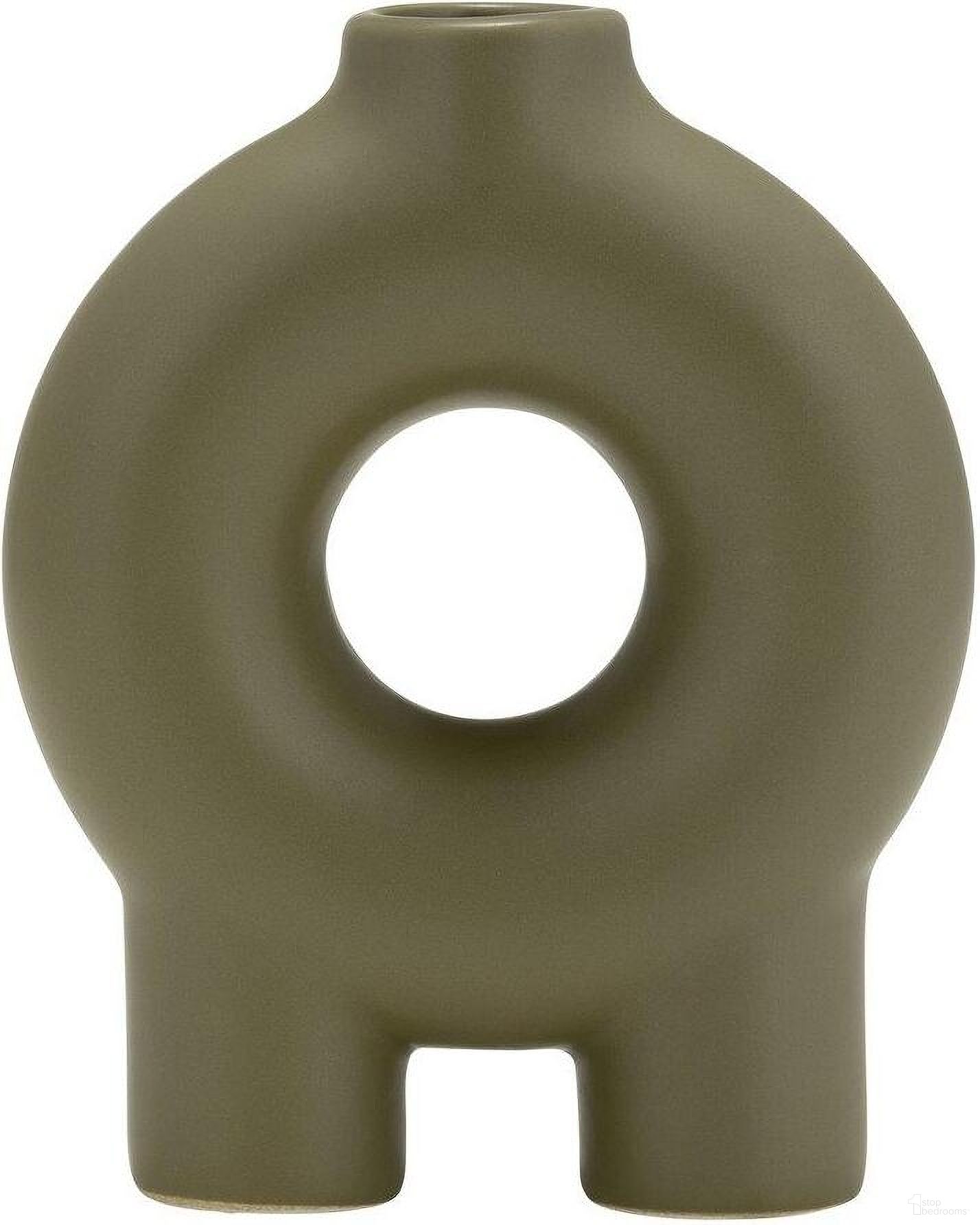 Ceramic 7 Inch Donut Footed Vase In Olive