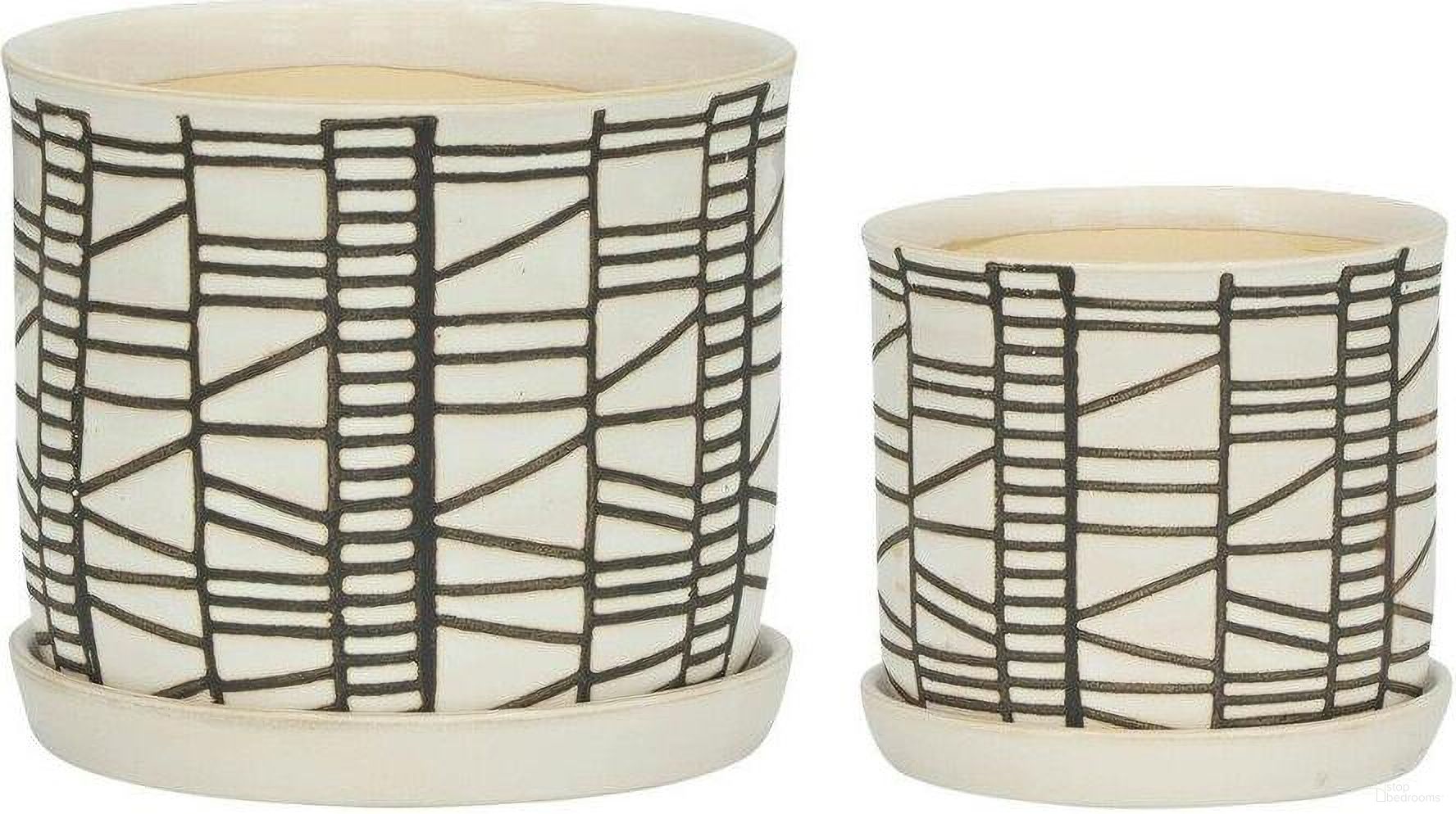 Ceramic Planter With Saucer Set of 2 In Beige 14807-02