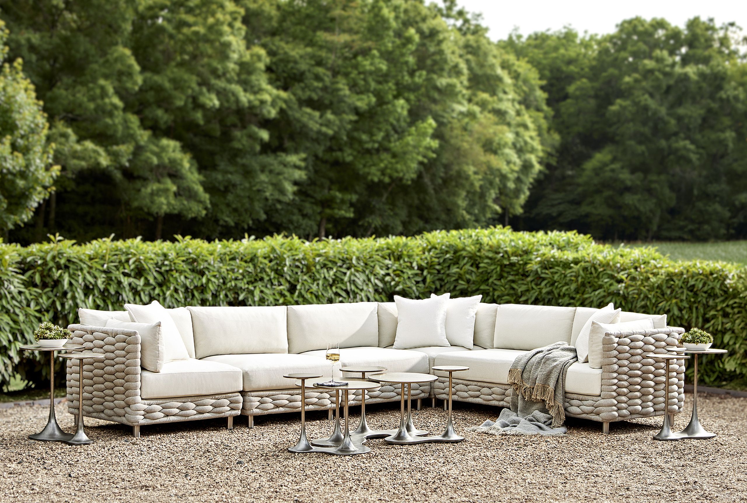 The appearance of Cerchi Outdoor Occasional Table Set designed by Bernhardt in the modern / contemporary interior design. This graphite piece of furniture was selected by 1StopBedrooms from Cerchi Collection to add a touch of cosiness and style into your home. Sku: X04007;X04158. Material: Aluminum.