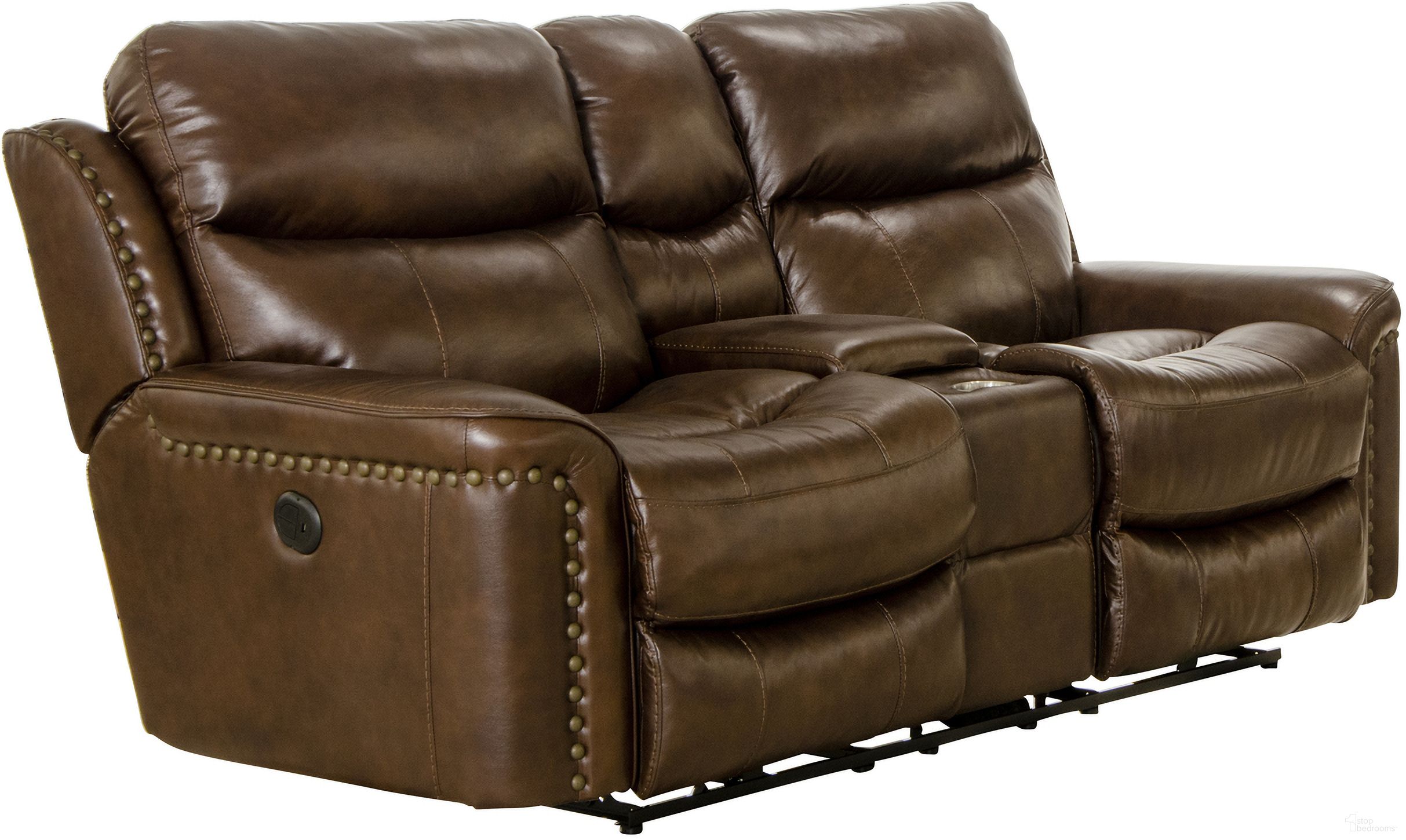 The appearance of Ceretti Power Reclining Console Loveseat In Brown designed by Catnapper in the traditional interior design. This brown piece of furniture was selected by 1StopBedrooms from Ceretti Collection to add a touch of cosiness and style into your home. Sku: 64889126959306959. Material: Leather.