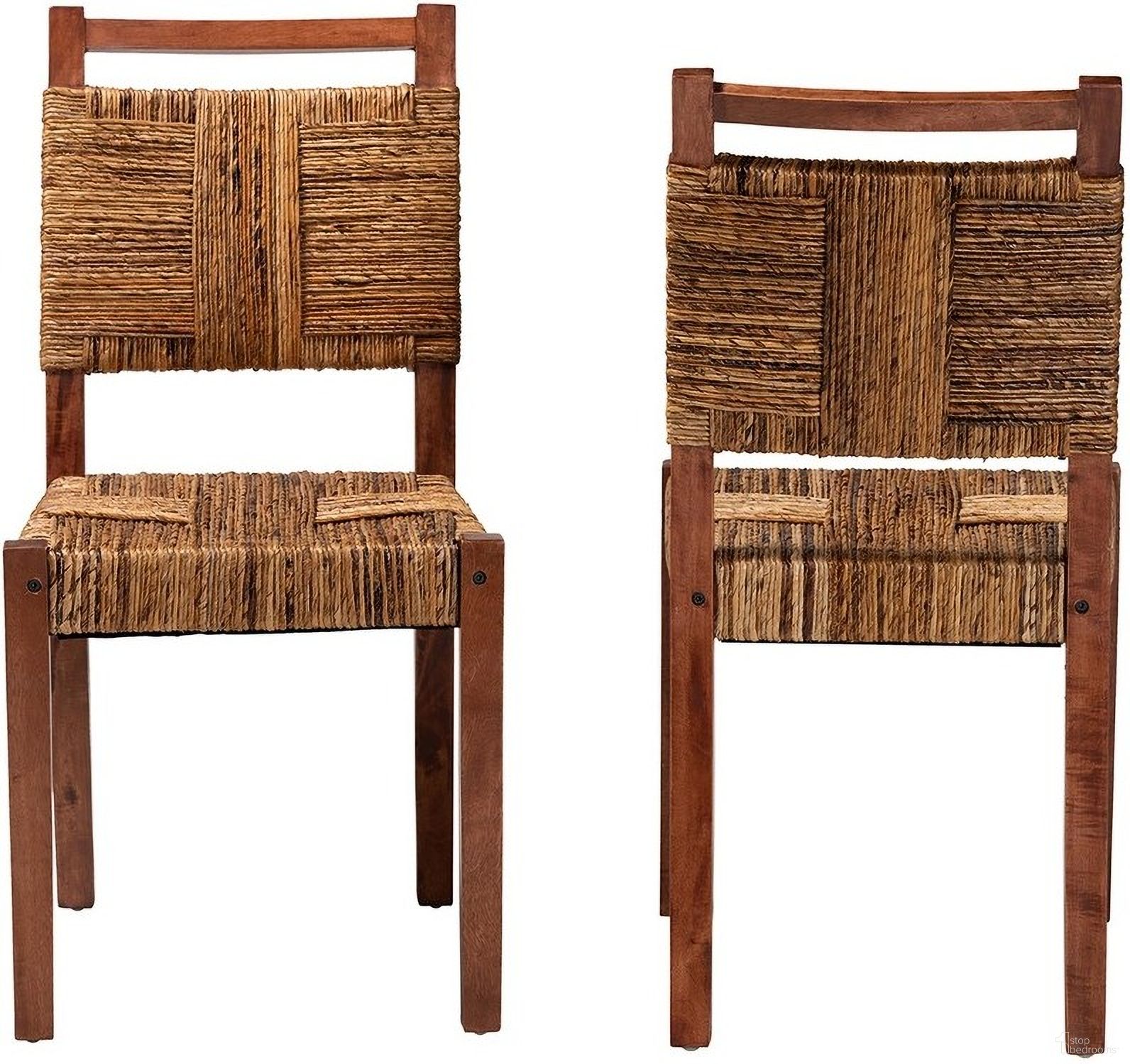 Chabela Handwoven Seagrass Dining Chair Set of 2 In Natural and Brown