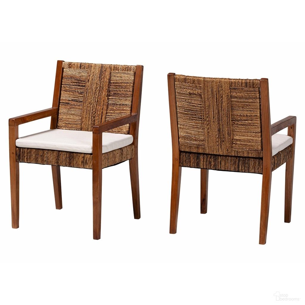 Chabela Handwoven Seagrass Dining Chair Set of 2 In Natural Brown and Medium Brown