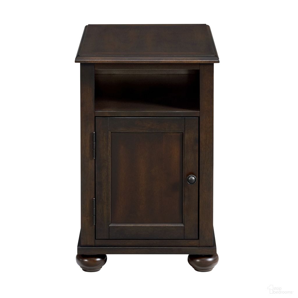 The appearance of Chad Chairside Table with USB In Cherry designed by Picket House in the traditional interior design. This cherry piece of furniture  was selected by 1StopBedrooms from Chad Collection to add a touch of cosiness and style into your home. Sku: T-15740-5-CST. Material: Cherry.