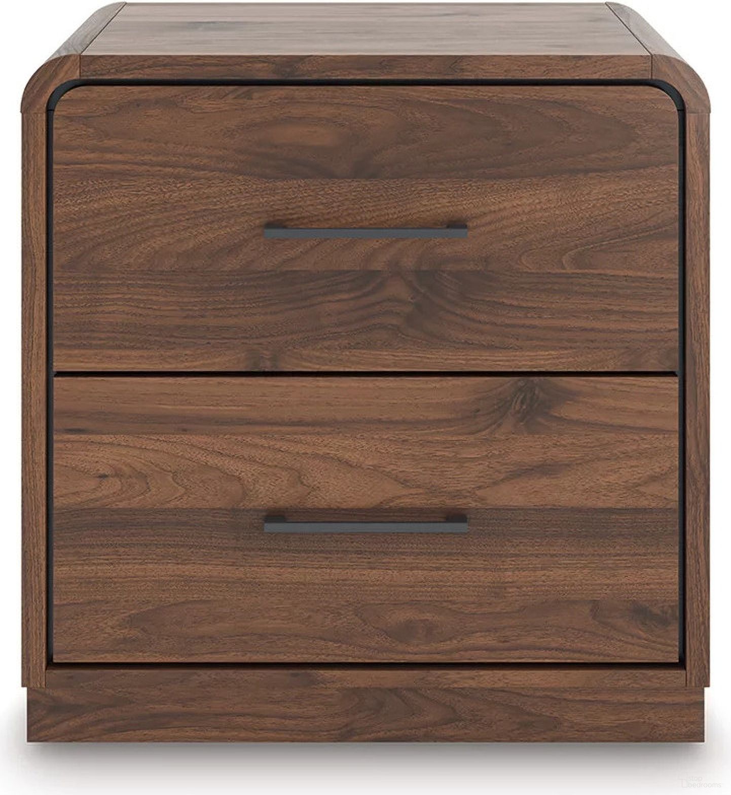 The appearance of Chadworth Nightstand In Walnut Brown designed by Signature Design by Ashley in the modern / contemporary interior design. This walnut brown piece of furniture  was selected by 1StopBedrooms from Chadworth Collection to add a touch of cosiness and style into your home. Sku: NCB386-92. Material: Wood.