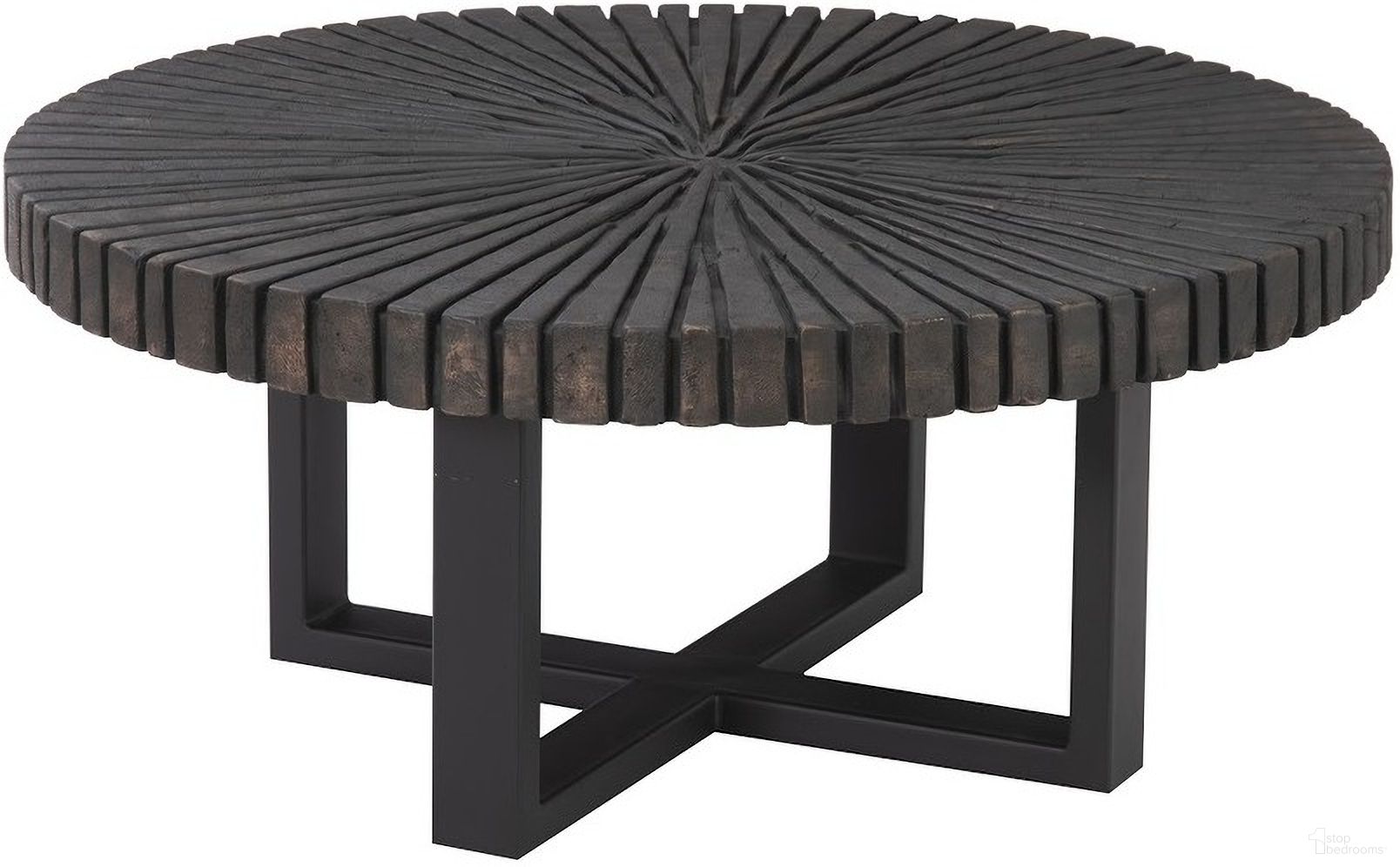 The appearance of Chainsaw Round Coffee Table with Iron Cross Base In Black and Copper designed by Phillips Collection in the industrial interior design. This black and copper piece of furniture was selected by 1StopBedrooms from to add a touch of cosiness and style into your home. Sku: TH103560. Material: Solid Wood.