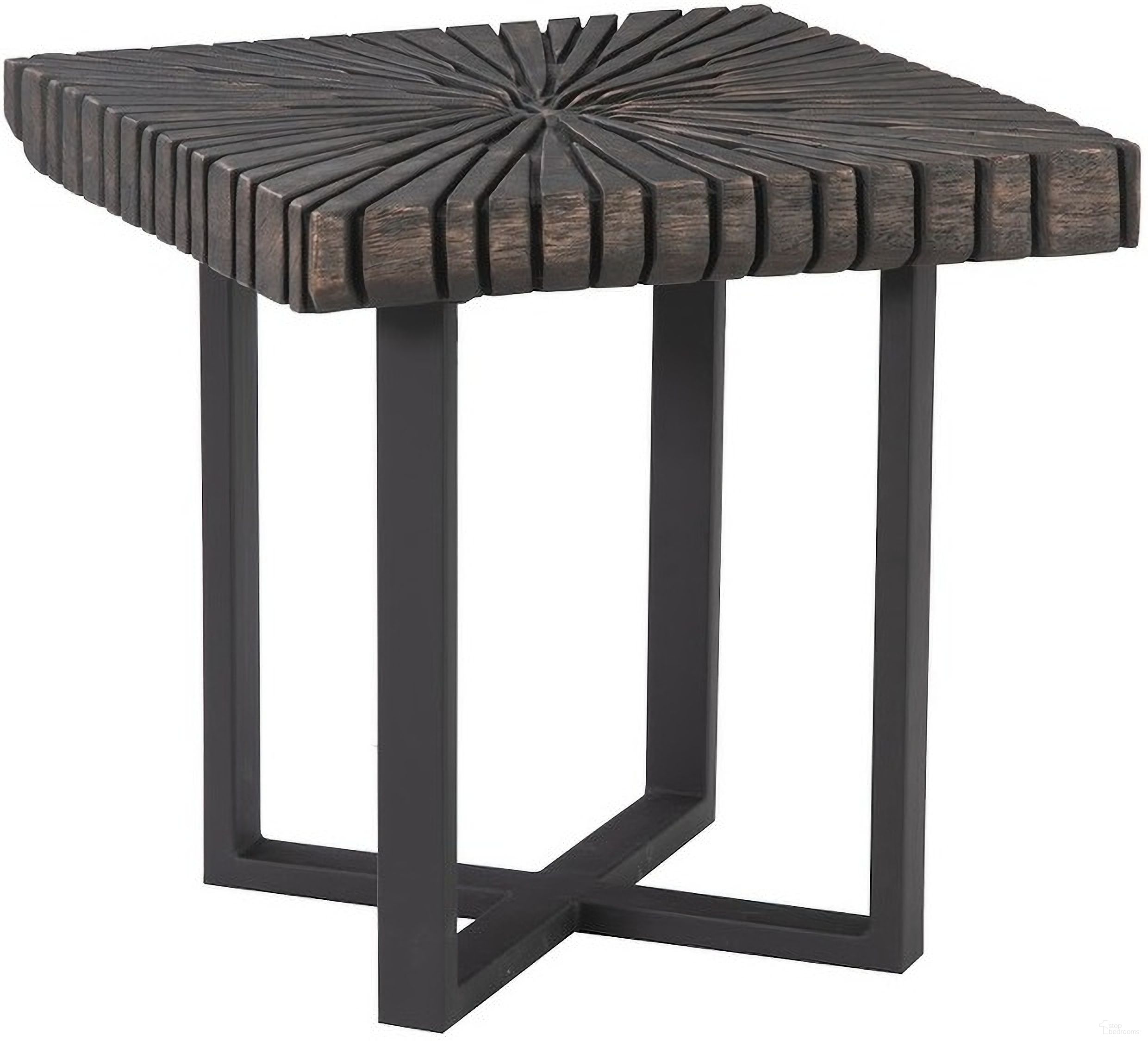 The appearance of Chainsaw Side Table with Iron Cross Base In Black designed by Phillips Collection in the industrial interior design. This black piece of furniture  was selected by 1StopBedrooms from  to add a touch of cosiness and style into your home. Sku: TH103561. Material: Solid Wood.