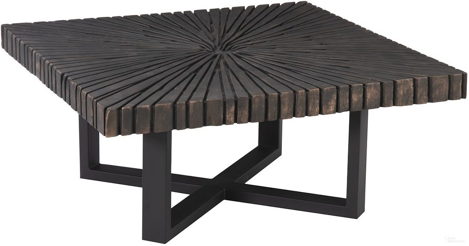 The appearance of Chainsaw Square Coffee Table with Iron Cross Base In Black and Copper designed by Phillips Collection in the industrial interior design. This black and copper piece of furniture was selected by 1StopBedrooms from to add a touch of cosiness and style into your home. Sku: TH103559. Material: Solid Wood.