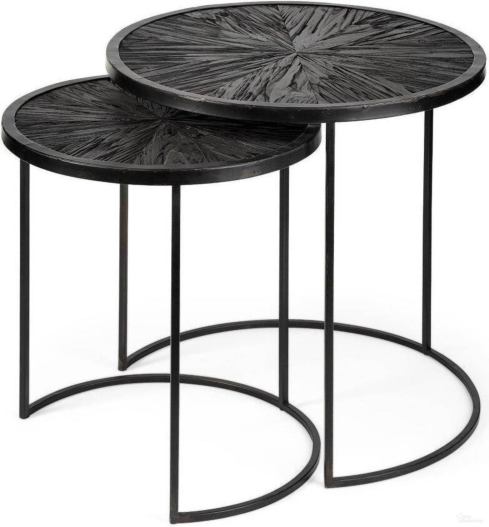 Chakra 19.7 Inch Round Dark Wood Top Black Frame Accent Tables Set of 2