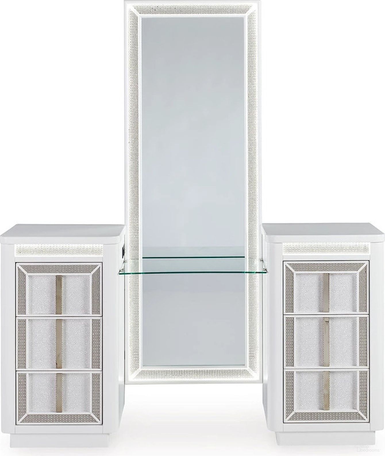 The appearance of Chalanna Vanity with Mirror In White designed by Signature Design by Ashley in the modern / contemporary interior design. This white piece of furniture  was selected by 1StopBedrooms from Chalanna Collection to add a touch of cosiness and style into your home. Sku: B822-22;B822-25. Material: Glass.