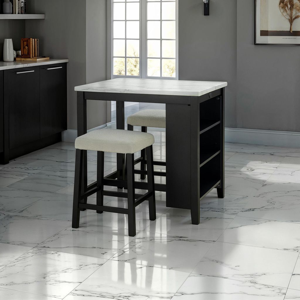 Chalcedony 3 Piece Counter Height Table Set with USB In Black/White/Ivory