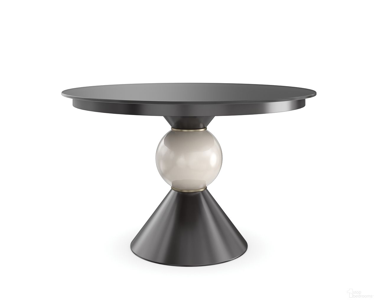 The appearance of Chalice Dining Table In Black designed by Caracole in the modern / contemporary interior design. This black piece of furniture  was selected by 1StopBedrooms from Chalice Collection to add a touch of cosiness and style into your home. Sku: CLA-023-202B;CLA-023-202T. Table Base Style: Pedestal. Table Top Shape: Round. Material: Glass. Size: 48" x 48".