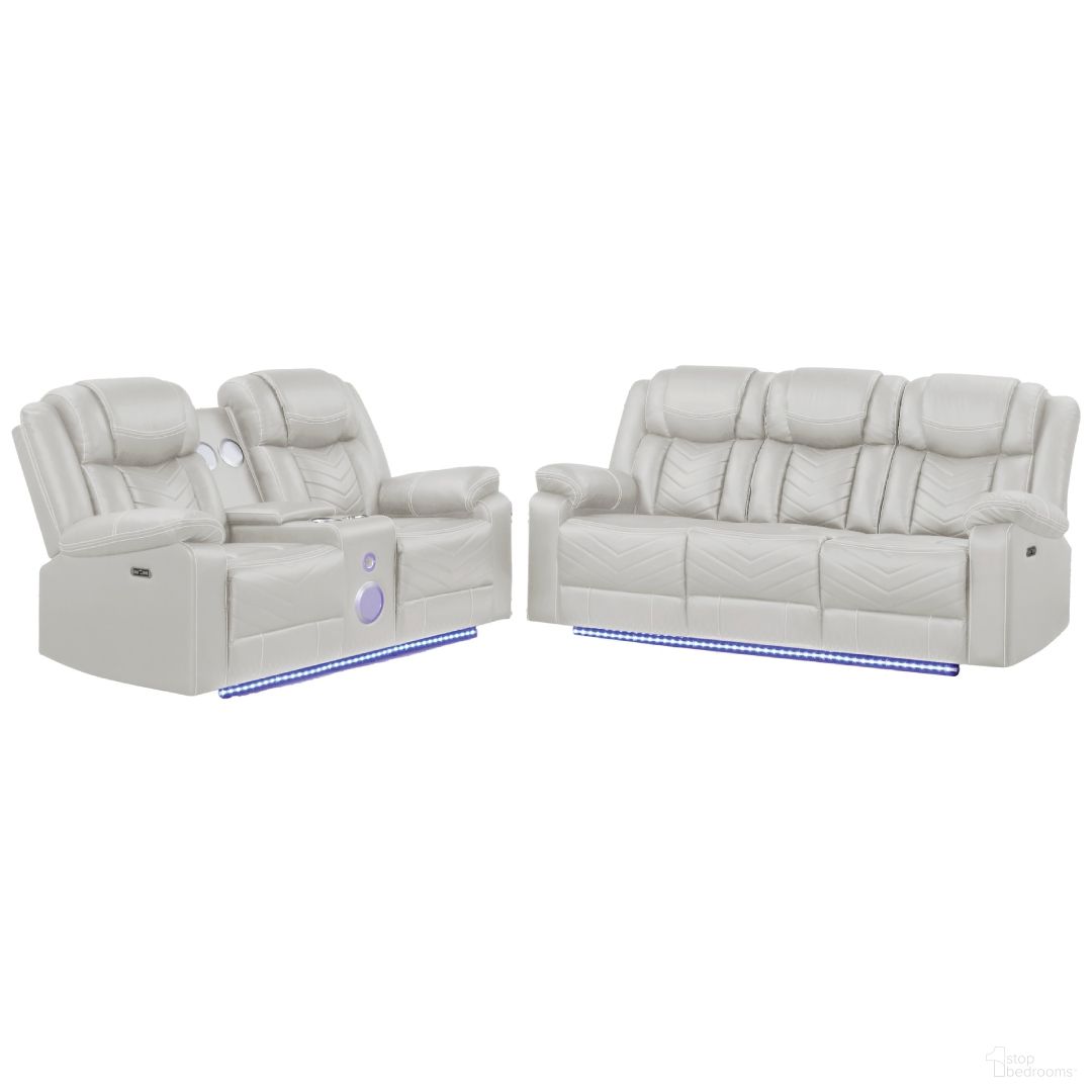 The appearance of Challenger Power Reclining Living Room Set In Ice designed by Galaxy Home Furnishings in the modern / contemporary interior design. This ice piece of furniture  was selected by 1StopBedrooms from Challenger Collection to add a touch of cosiness and style into your home. Sku: 601955556859;601955556880. Material: Faux Leather.