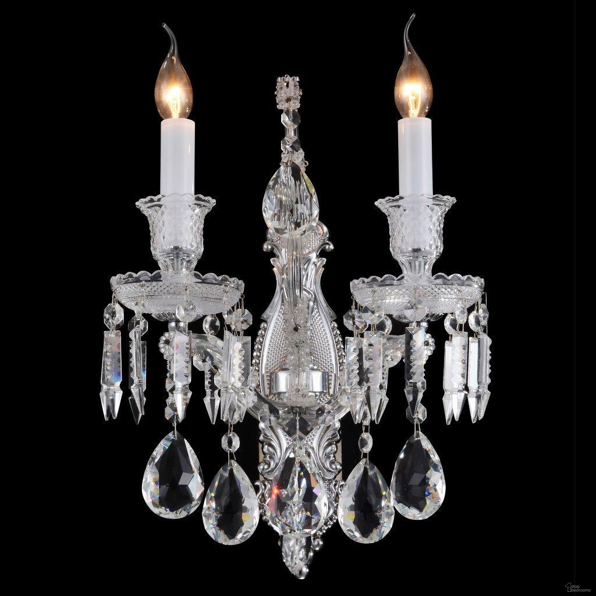 The appearance of Chambord - 2 Light Wall Sconce designed by Michael Amini in the traditional interior design. This clear piece of furniture was selected by 1StopBedrooms from Lighting Collection to add a touch of cosiness and style into your home. Sku: LT-WL004-2CLR.