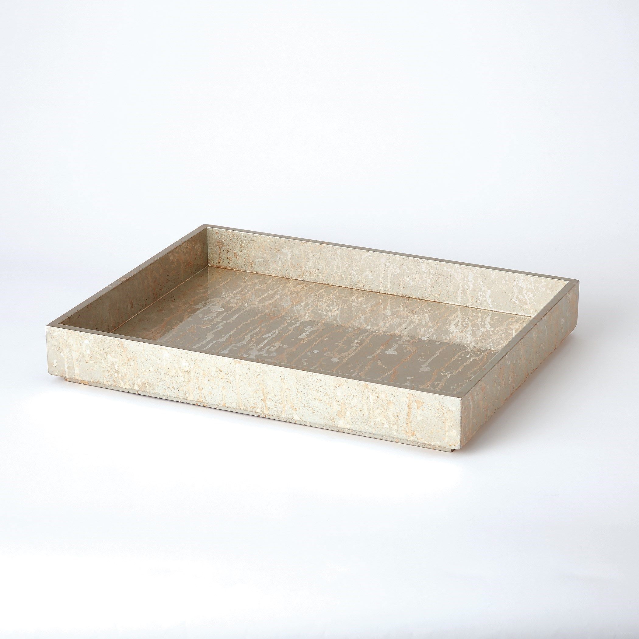 Champagne Silver Leaf Rectangle Small Tray In Gray