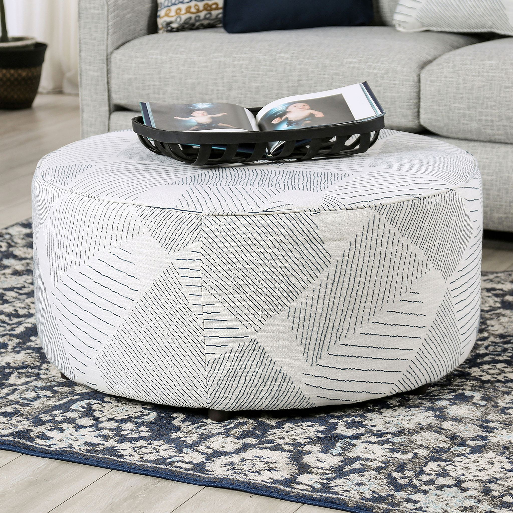 The appearance of Chancery Ottoman In Gray and Navy designed by Furniture of America in the transitional interior design. This grey and navy piece of furniture  was selected by 1StopBedrooms from Chancery Collection to add a touch of cosiness and style into your home. Sku: SM8194-OT. Material: Wood.