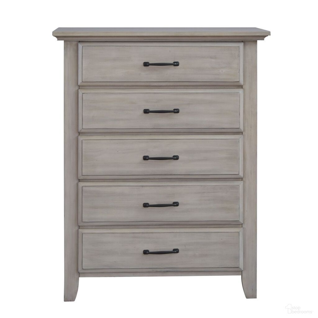 The appearance of Chandler 5 Drawer Dresser In Stone Wash designed by Soho Baby in the transitional interior design. This stonewash piece of furniture  was selected by 1StopBedrooms from Chandler Collection to add a touch of cosiness and style into your home. Sku: 44035930. Material: Wood.