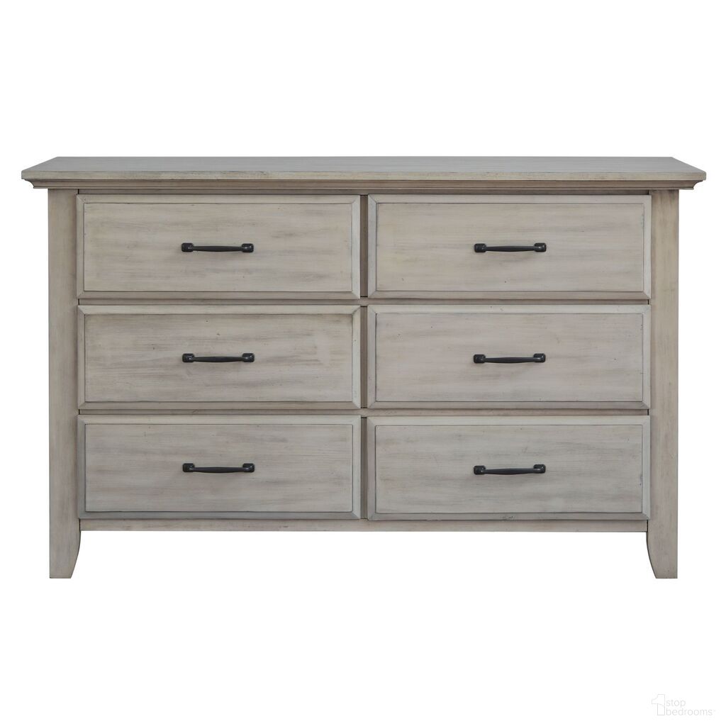 The appearance of Chandler 6 Drawer Dresser In Stone Wash designed by Soho Baby in the transitional interior design. This stonewash piece of furniture  was selected by 1StopBedrooms from Chandler Collection to add a touch of cosiness and style into your home. Sku: 44036930. Material: Wood.