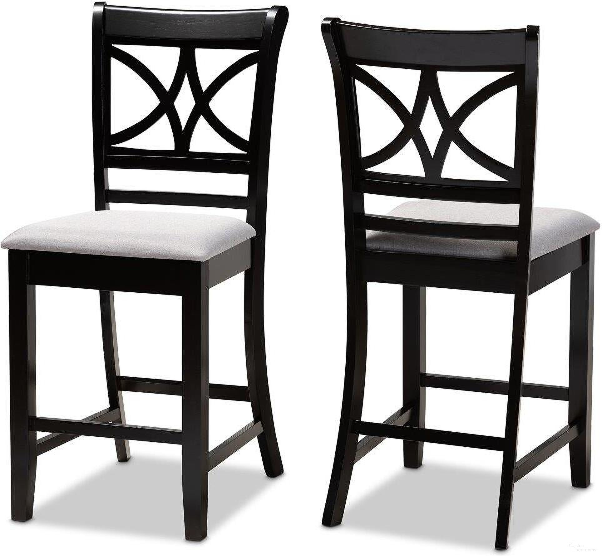 Chandler Modern and Contemporary Grey Fabric Upholstered and Espresso Brown Finished Wood 2-Piece Counter Height Pub Chair Set