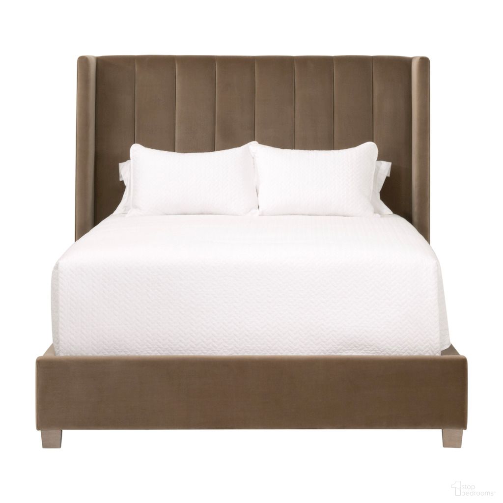 Chandler Standard King Upholstered Bed In Caramel Velvet and Natural Gray