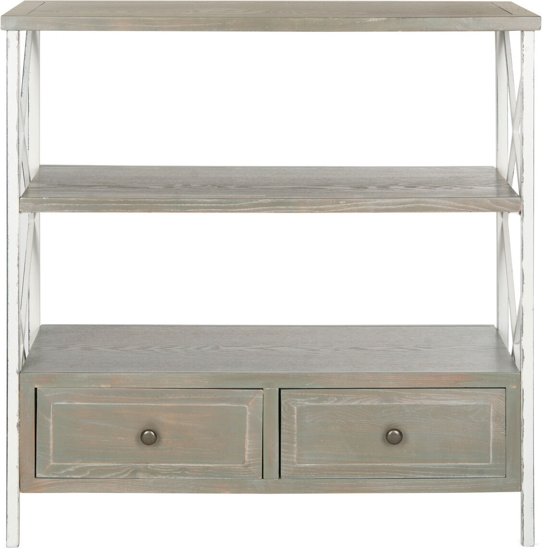 The appearance of Chandra French Gray and White Smoke Console with Storage Drawer designed by Safavieh in the country / farmhouse interior design. This ash gray piece of furniture was selected by 1StopBedrooms from Chandra Collection to add a touch of cosiness and style into your home. Sku: AMH6551B. Material: Wood.