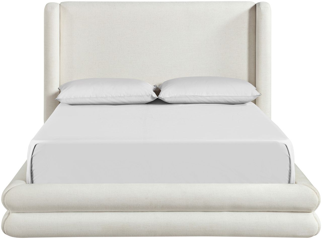 Chandra Linen Textured Fabric Upholstered Queen Bed In Cream