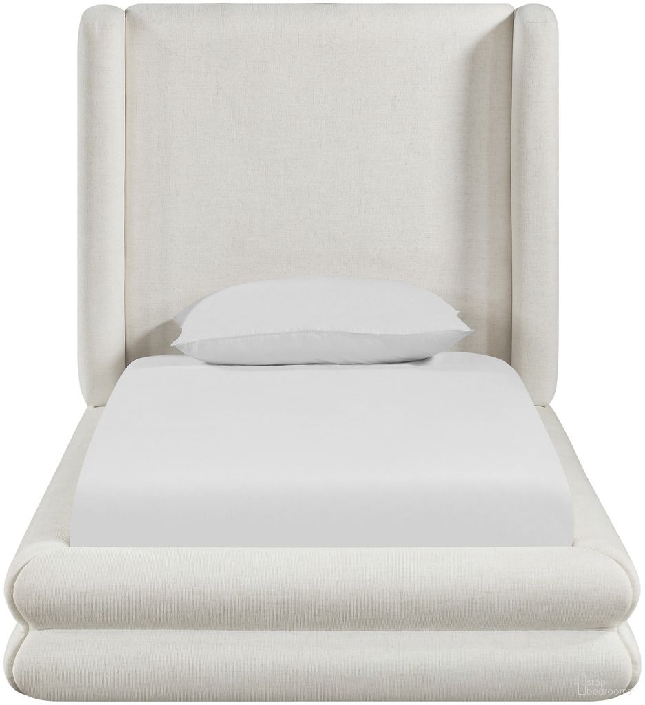Chandra Linen Textured Fabric Upholstered Twin Bed In Cream