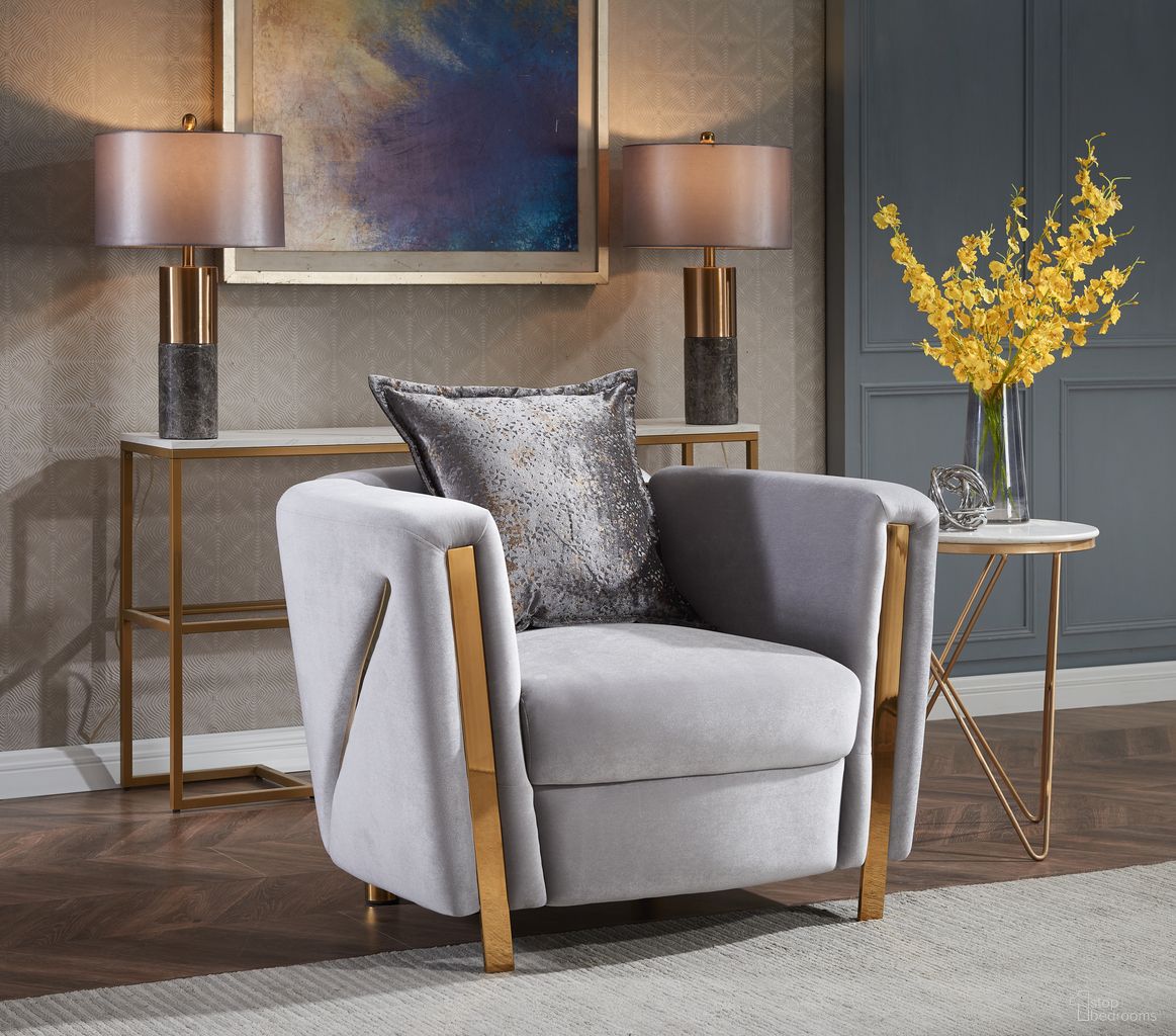 The appearance of Chanelle Thick Velvet Fabric Upholstered Chair Made With Wood In Gray designed by Galaxy Home Furnishings in the modern / contemporary interior design. This gray piece of furniture  was selected by 1StopBedrooms from Chanelle Collection to add a touch of cosiness and style into your home. Sku: 601955550758. Material: Wood.
