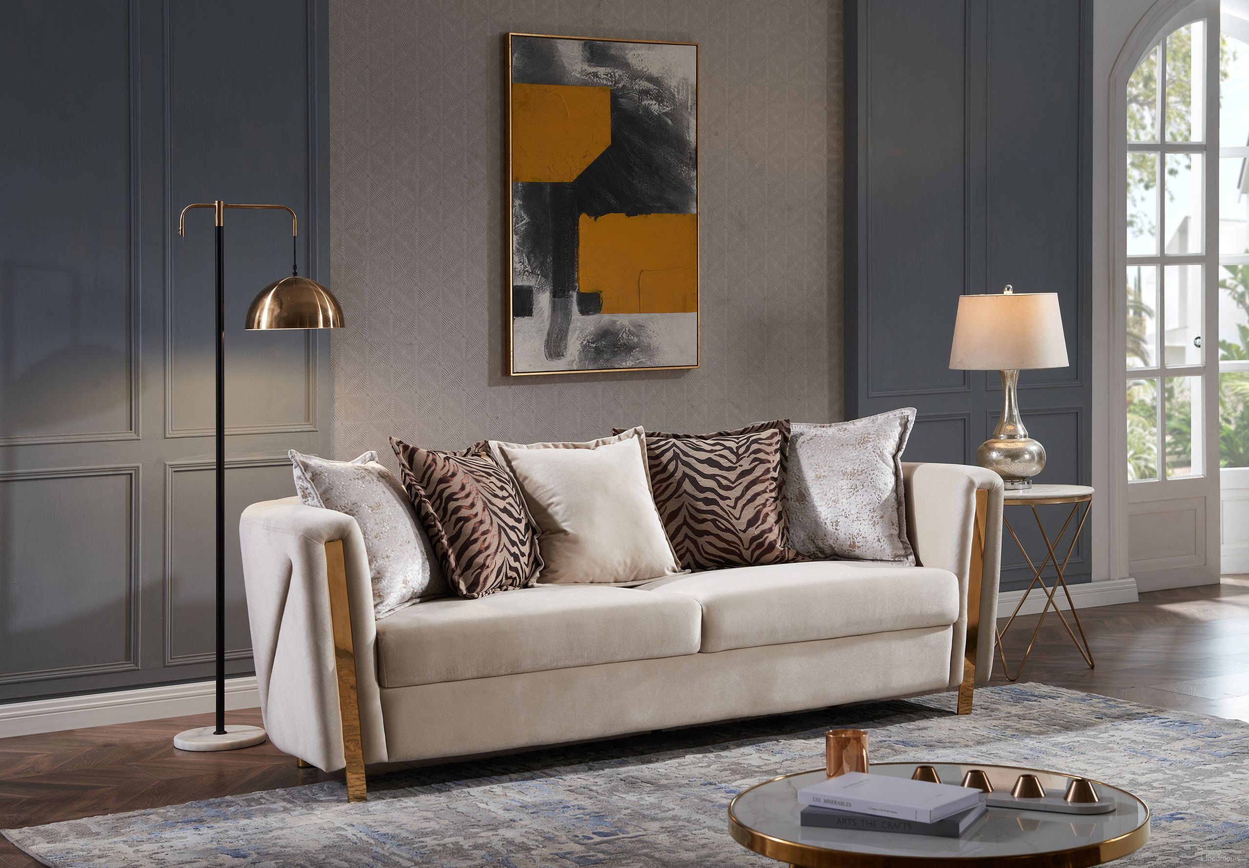 The appearance of Chanelle Thick Velvet Fabric Upholstered Sofa Made With Wood In Beige designed by Galaxy Home Furnishings in the modern / contemporary interior design. This beige piece of furniture was selected by 1StopBedrooms from Chanelle Collection to add a touch of cosiness and style into your home. Sku: 601955550680. Material: Wood.