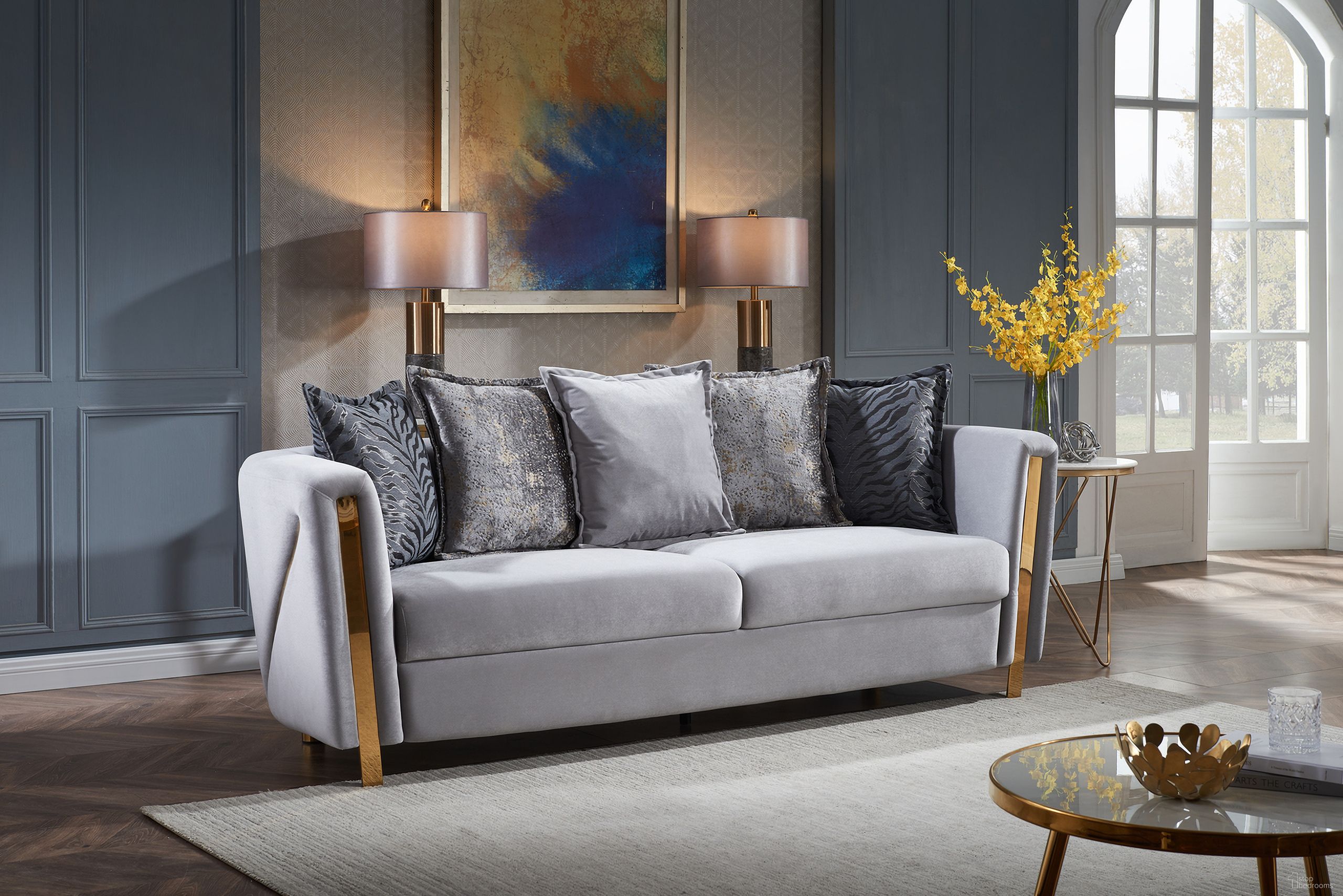 The appearance of Chanelle Thick Velvet Fabric Upholstered Sofa Made With Wood In Gray designed by Galaxy Home Furnishings in the modern / contemporary interior design. This gray piece of furniture was selected by 1StopBedrooms from Chanelle Collection to add a touch of cosiness and style into your home. Sku: 601955550734. Material: Wood.
