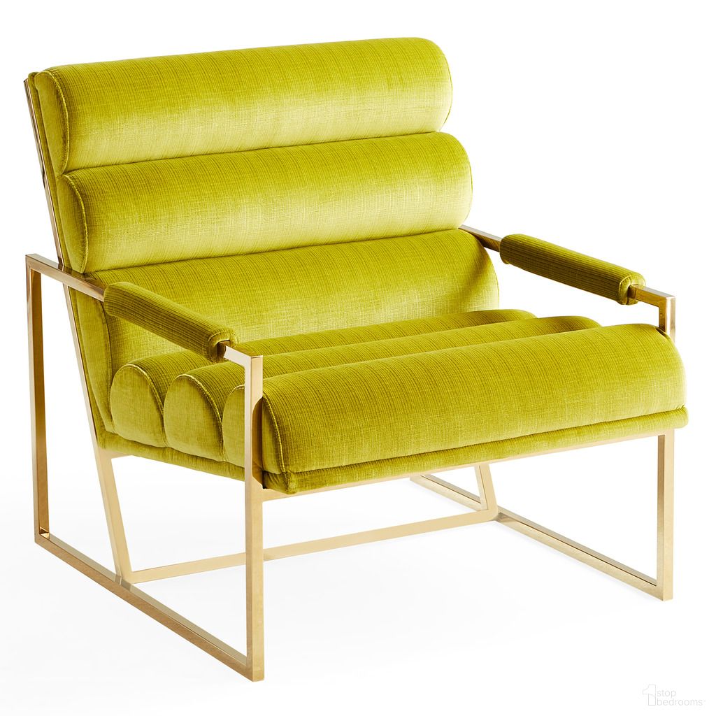 The appearance of Channeled Goldfinger Lounge Chair In Duquette Pear designed by Jonathan Adler in the modern / contemporary interior design. This duquette pear piece of furniture  was selected by 1StopBedrooms from Goldfinger Collection to add a touch of cosiness and style into your home. Sku: 33909. Material: Cotton.