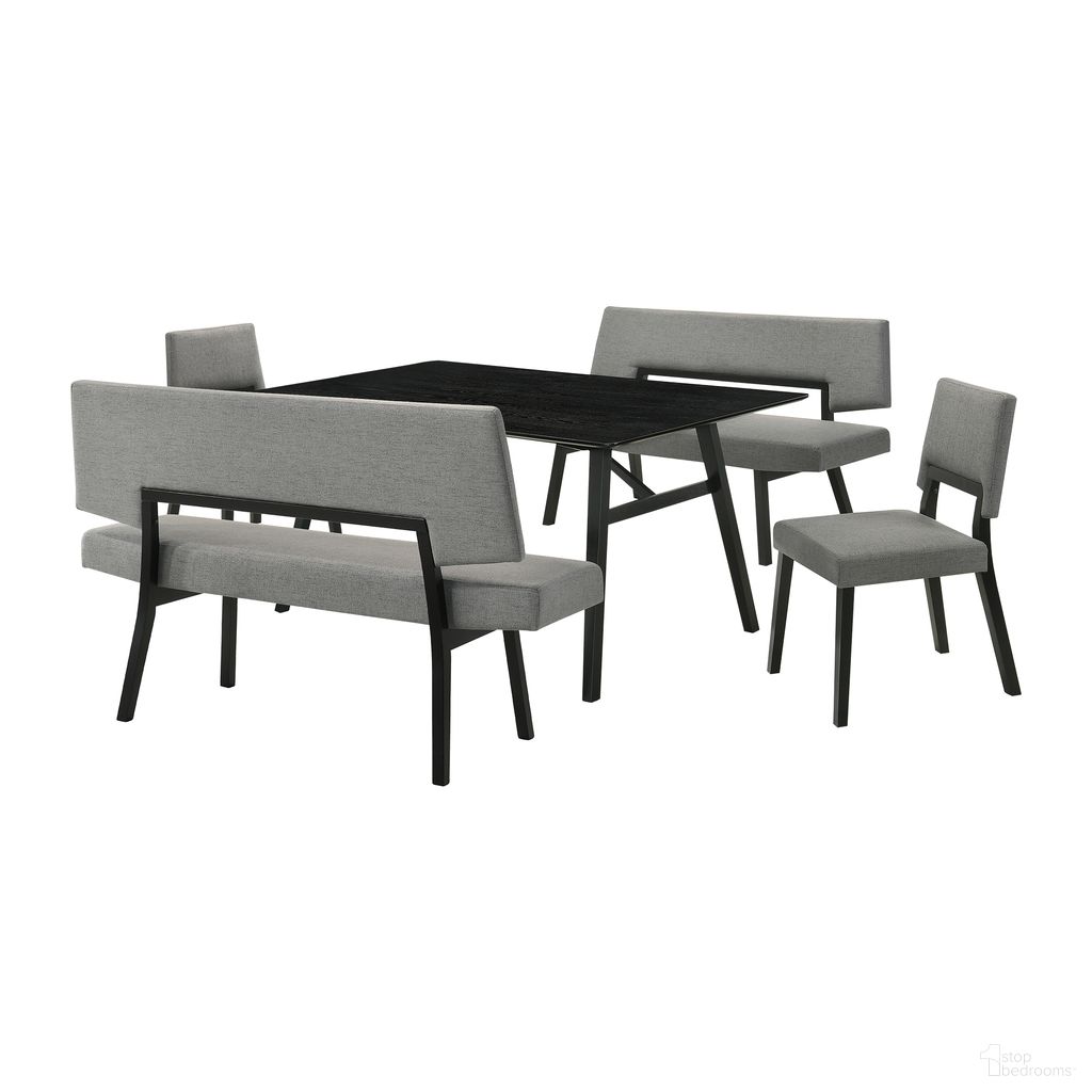 The appearance of Channell 5 Piece Wood Dining Table Set with Benches In Black designed by Armen Living in the transitional interior design. This black piece of furniture was selected by 1StopBedrooms from Channell Collection to add a touch of cosiness and style into your home. Sku: LCCHCHBLKCH;LCCHBCHBLKCH;LCCHBCHBLKCH;LCCHTBLBLK. Material: Wood.