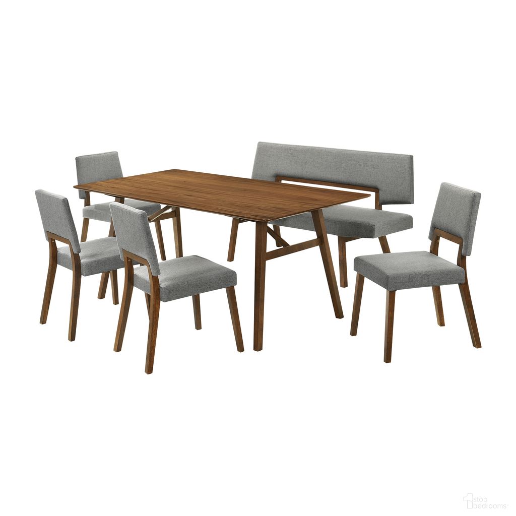 The appearance of Channell 6 Piece Wood Dining Table Set with Bench In Gray designed by Armen Living in the transitional interior design. This gray piece of furniture  was selected by 1StopBedrooms from Channell Collection to add a touch of cosiness and style into your home. Sku: LCCHCHWACH;LCCHCHWACH;LCCHBCHWACH;LCCHTBLWA. Material: Wood.
