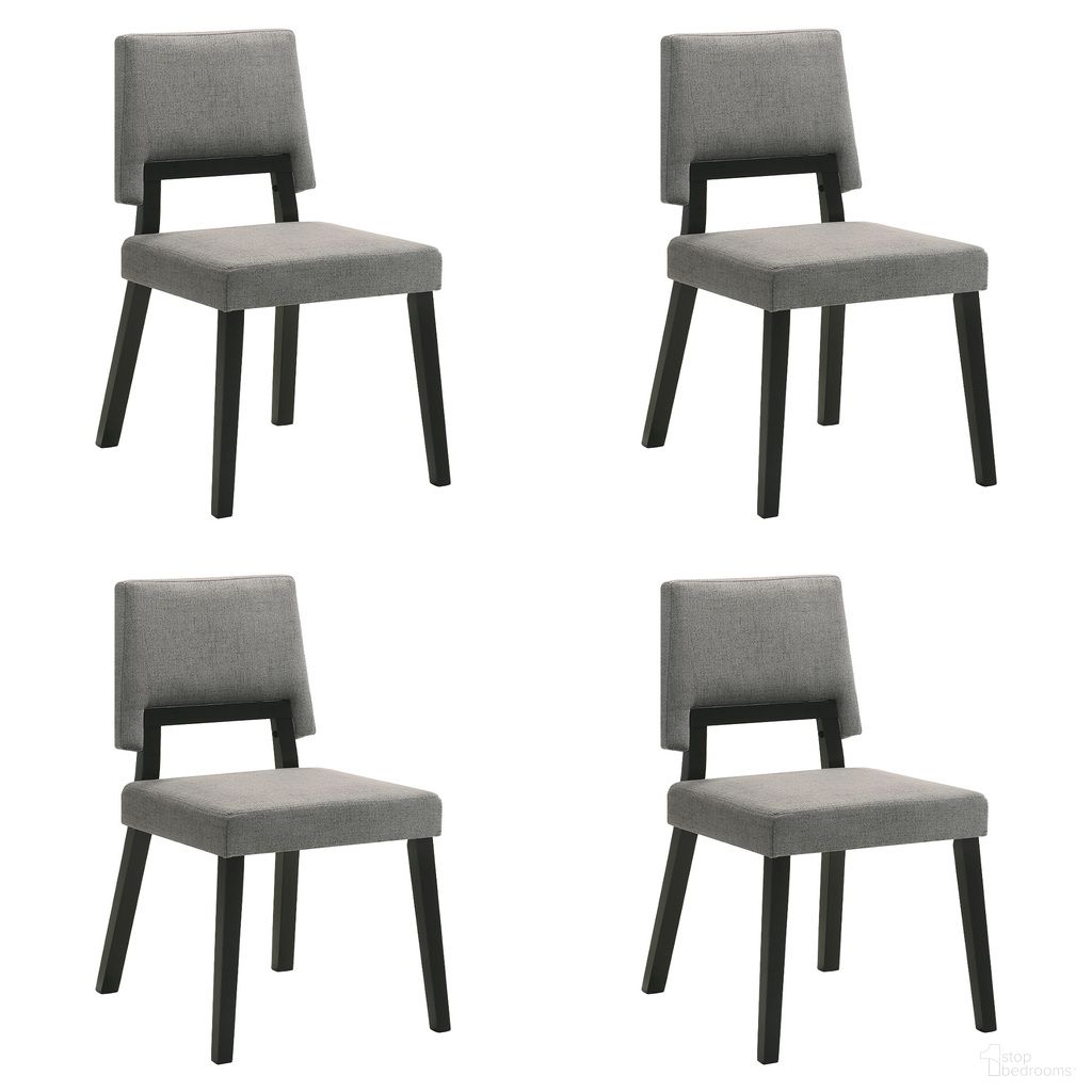 The appearance of Channell Dining Chair Set of 4 In Black and Charcoal designed by Armen Living in the transitional interior design. This charcoal and black piece of furniture  was selected by 1StopBedrooms from Channell Collection to add a touch of cosiness and style into your home. Sku: LCCHCHBLKCH;LCCHCHBLKCH. Material: Fabric. Chair Type: Side Chair.