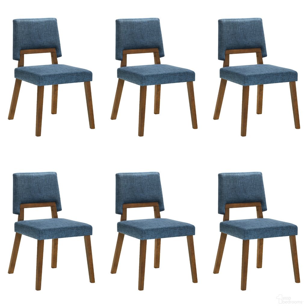 The appearance of Channell Dining Chair Set of 6 In Walnut and Blue designed by Armen Living in the transitional interior design. This blue and walnut piece of furniture was selected by 1StopBedrooms from Channell Collection to add a touch of cosiness and style into your home. Sku: LCCHCHWABLU;LCCHCHWABLU;LCCHCHWABLU. Material: Fabric. Chair Type: Side Chair.