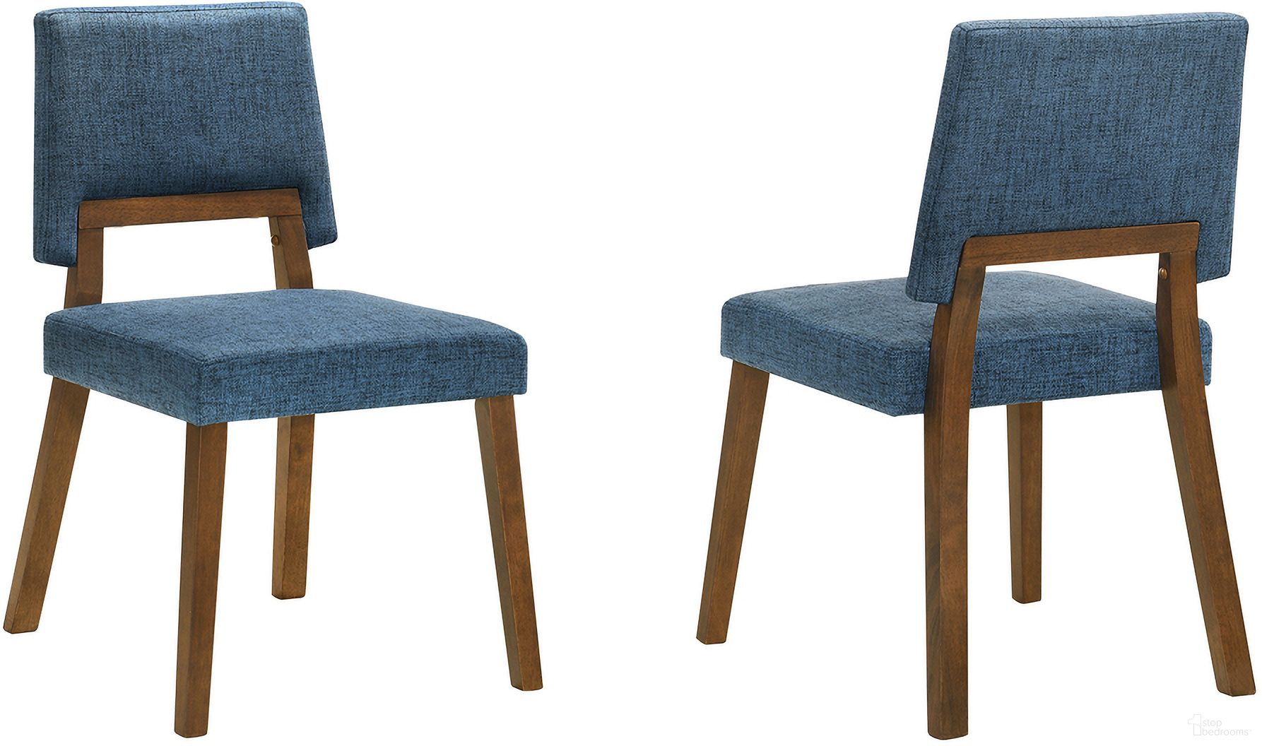 The appearance of Channell Upholstered Wood Dining Chair Set of 2 In Blue designed by Armen Living in the transitional interior design. This blue piece of furniture was selected by 1StopBedrooms from Channell Collection to add a touch of cosiness and style into your home. Sku: LCCHCHWABLU. Material: Wood. Chair Type: Side Chair.