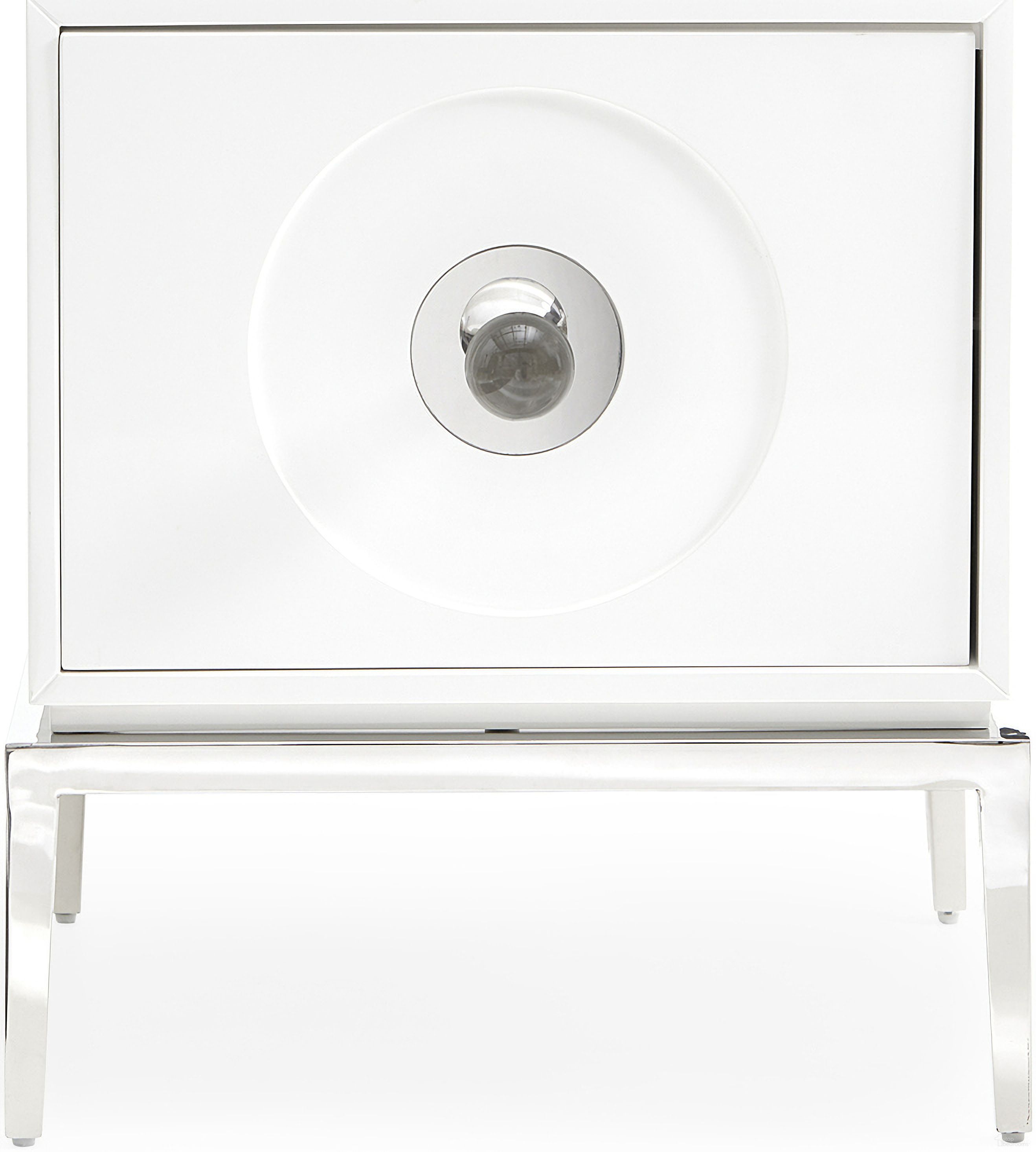 The appearance of Channing Large End Table In White and Polished Nickel designed by Jonathan Adler in the modern / contemporary interior design. This white and polished nickel piece of furniture was selected by 1StopBedrooms from Channing Collection to add a touch of cosiness and style into your home. Sku: 18593. Material: Polished Nickel.