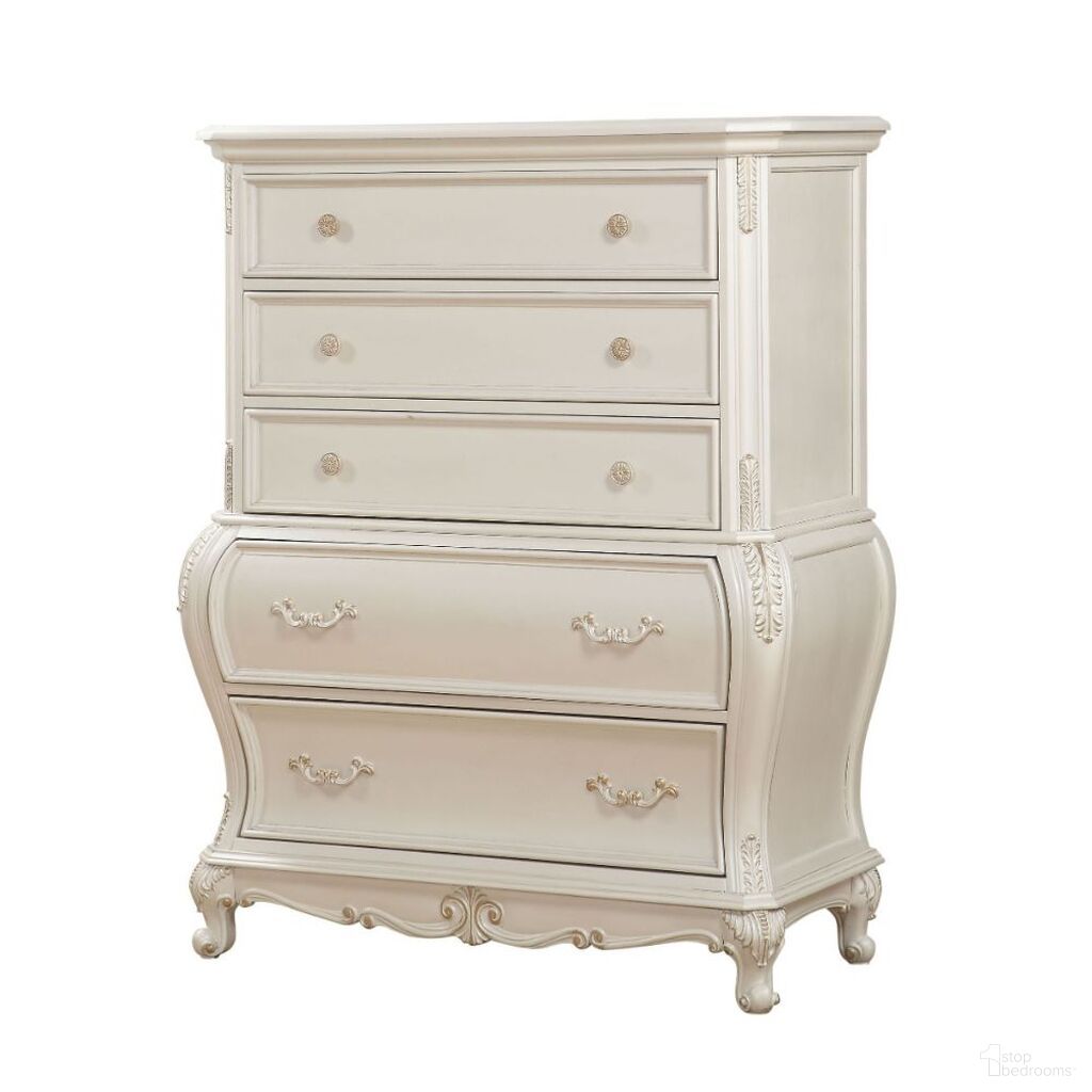 The appearance of Chantelle Chest In Pearl White designed by ACME in the transitional interior design. This pearl white piece of furniture  was selected by 1StopBedrooms from Chantelle Collection to add a touch of cosiness and style into your home. Sku: BD23546. Material: Wood.