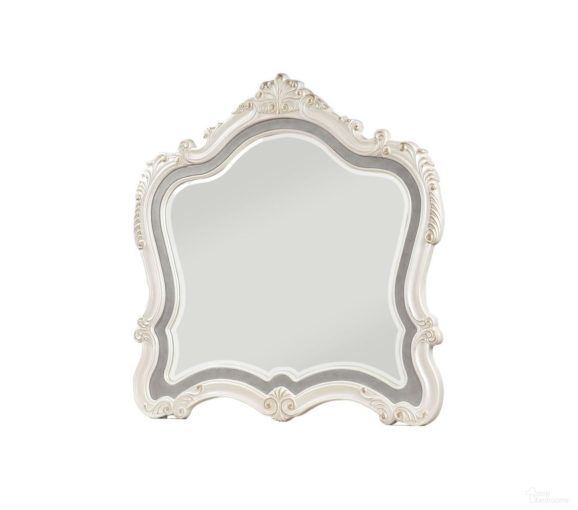 The appearance of Chantelle Mirror In Pearl White designed by ACME in the transitional interior design. This pearl white piece of furniture  was selected by 1StopBedrooms from Chantelle Collection to add a touch of cosiness and style into your home. Sku: BD23544. Material: Wood.