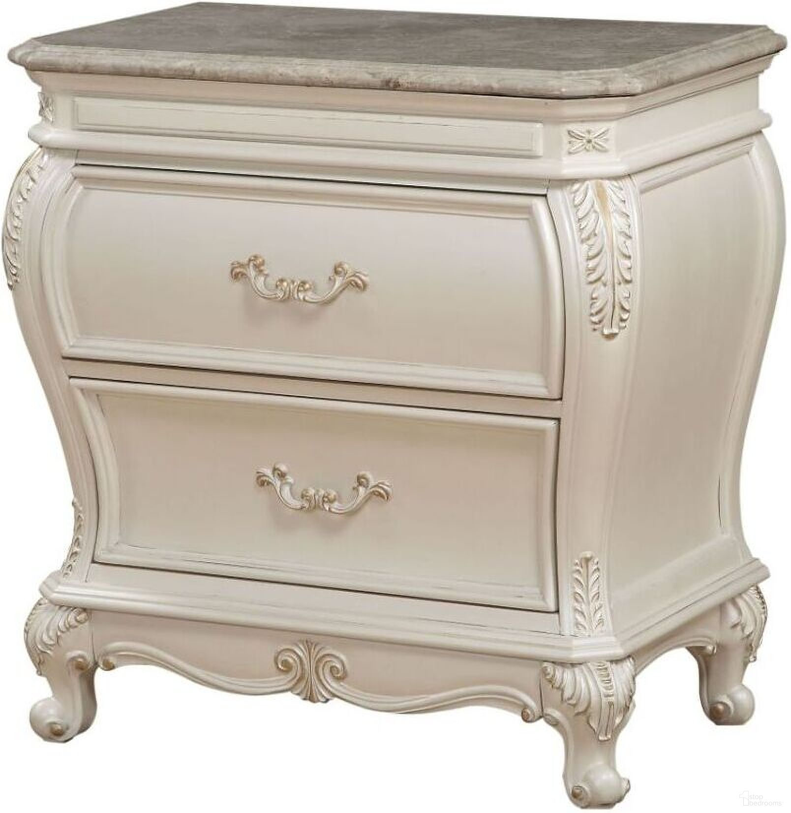 Chantelle Nightstand with Granite Top In Pearl White