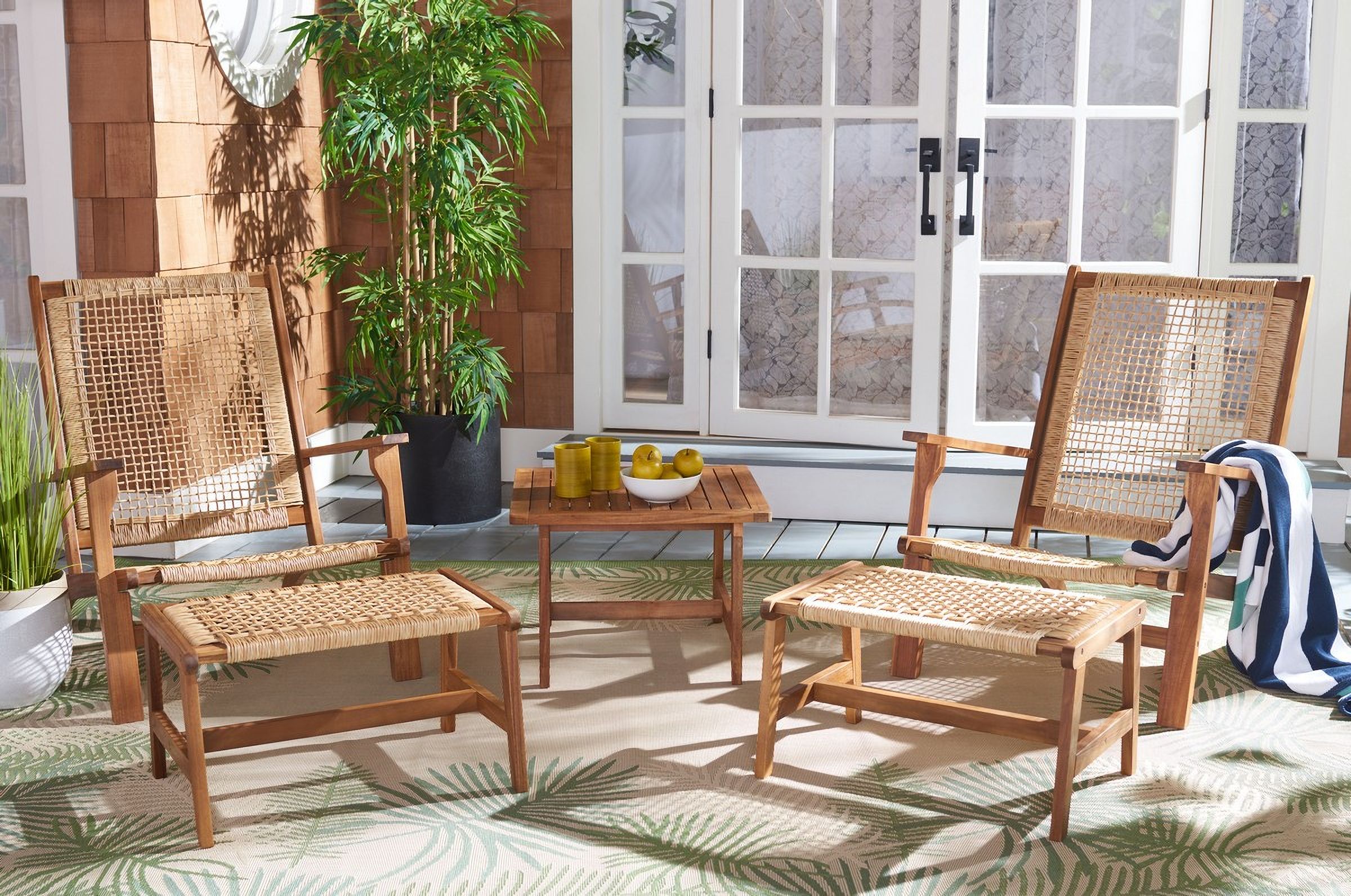 The appearance of Chantelle Outdoor Set in Light Brown designed by Safavieh in the coastal interior design. This light brown piece of furniture  was selected by 1StopBedrooms from Chantelle Collection to add a touch of cosiness and style into your home. Sku: PAT7076A. Material: Wood.
