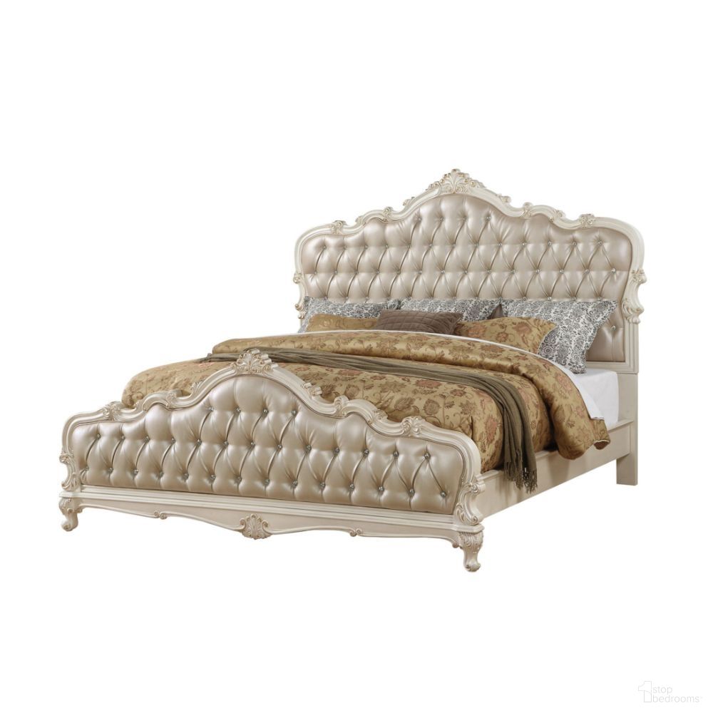 The appearance of Chantelle Queen Bed In Pearl White designed by ACME in the transitional interior design. This pearl white piece of furniture  was selected by 1StopBedrooms from Chantelle Collection to add a touch of cosiness and style into your home. Sku: 23540QA-HB;23541QA-FB;23542QA-R. Material: Wood. Bed Size: Queen.