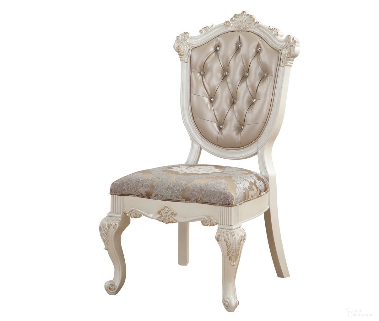 The appearance of Chantelle Side Chair Set of 2 In Rose Gold and Pearl Beige designed by ACME in the transitional interior design. This rose gold/pearl beige piece of furniture was selected by 1StopBedrooms from Chantelle Collection to add a touch of cosiness and style into your home. Sku: DN63542. Material: Wood. Chair Type: Side Chair.