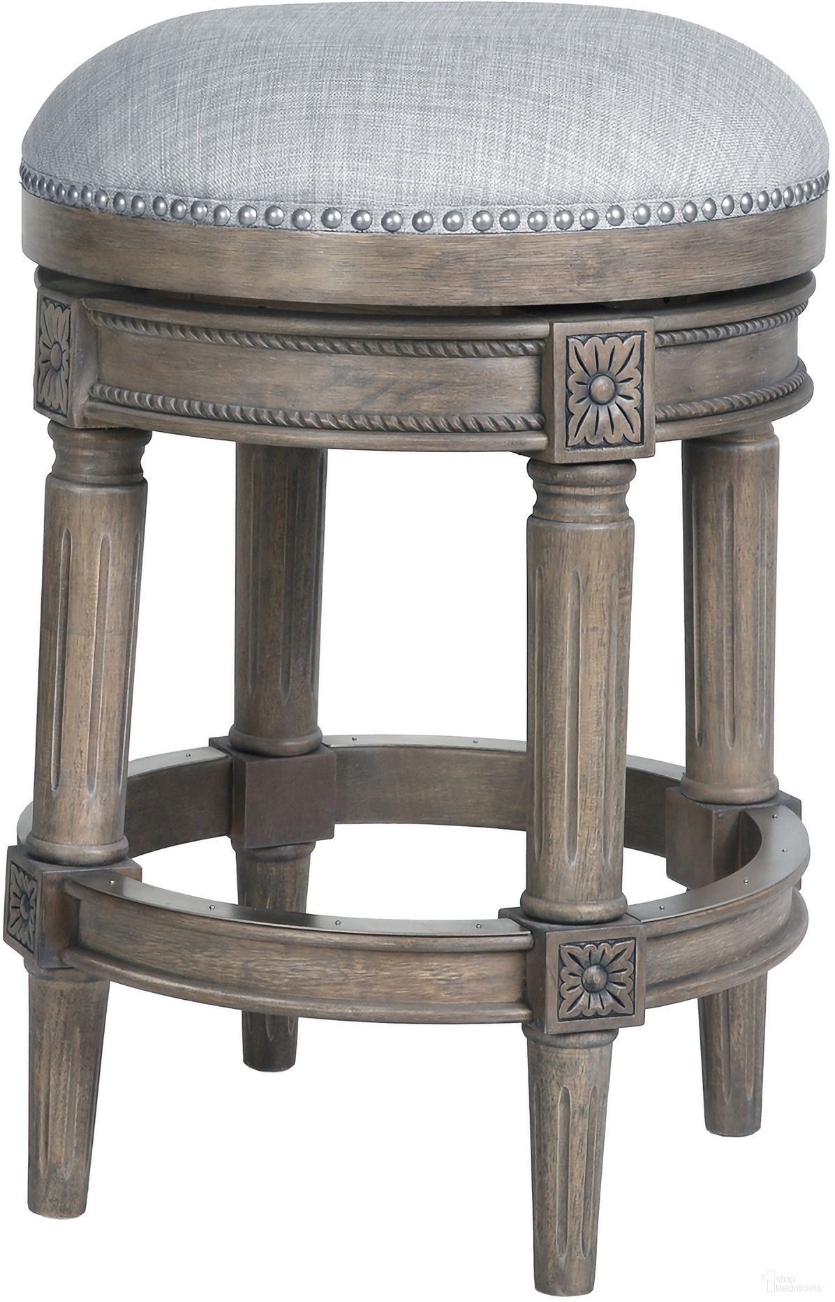 The appearance of Chapman 26 Inch Counter-Height Backless Swivel Barstool In Weathered Gray designed by New Ridge Home Goods in the country / farmhouse interior design. This weathered gray piece of furniture was selected by 1StopBedrooms from Chapman Collection to add a touch of cosiness and style into your home. Sku: NR107161-FUN-GRC. Material: Hardwood.